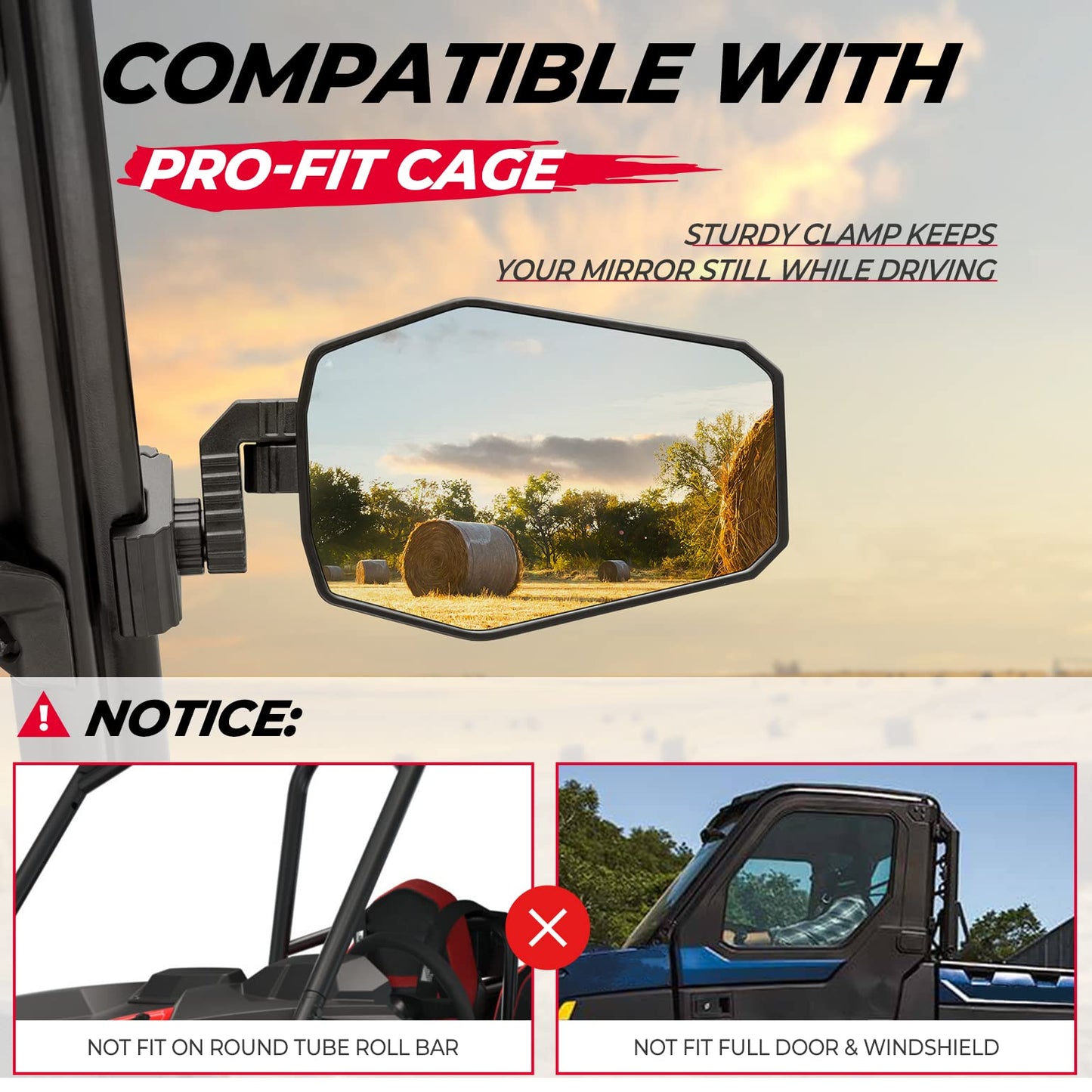 UTV Side Mirrors for Polaris Ranger/ Can-Am Defender/ Maverick Trail