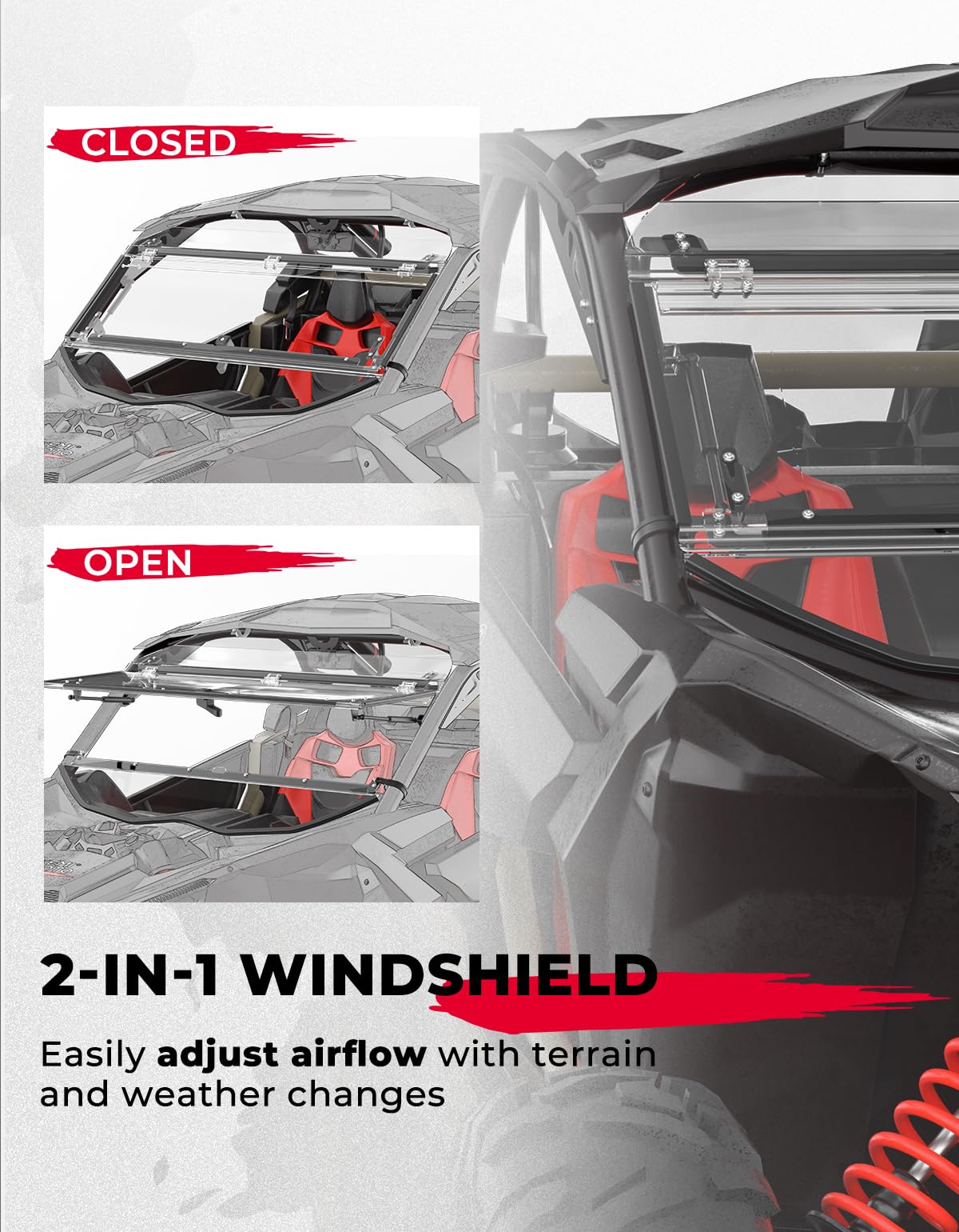 Kemimoto Scratch Resistant Flip Windshield for Can‑Am Maverick X3/X3 MAX