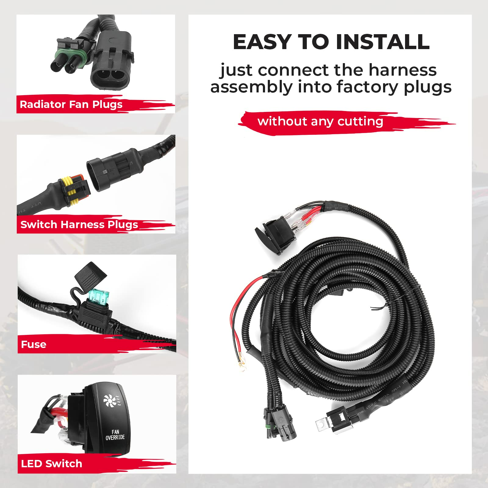 Kemimoto ATV/UTV Fan Override Switch Kit with Relay