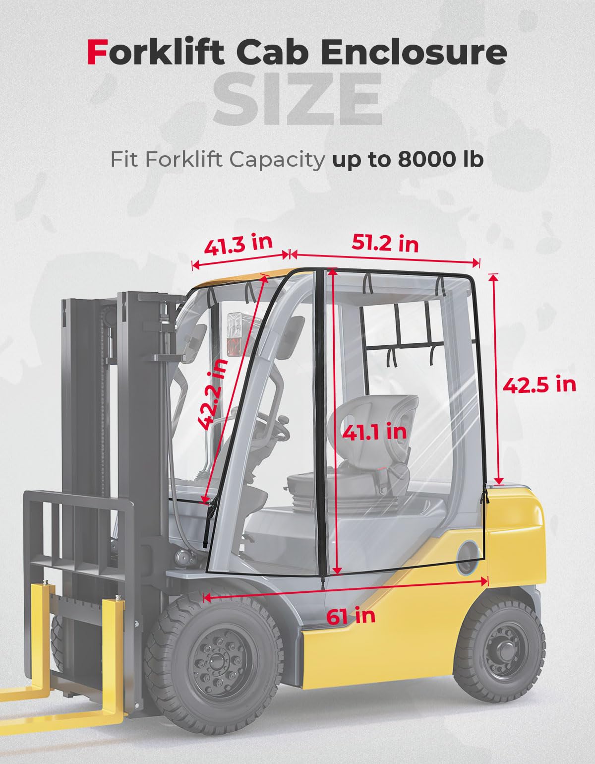 Kemimoto Universal Clear Forklift Cab Enclosure 8000 lb Capacity