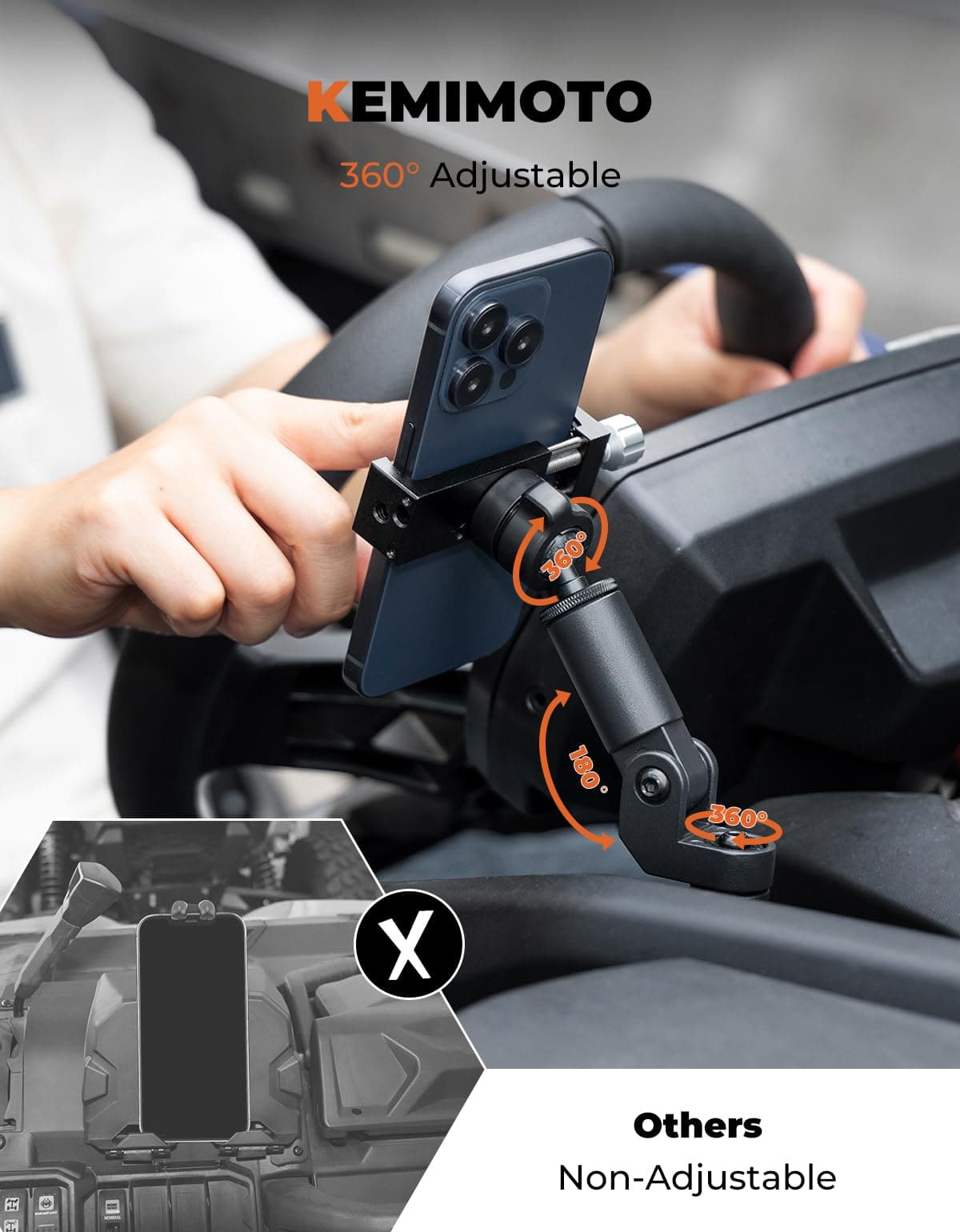 Kemimoto 360° Adjustable CNC Phone Mount for Can‑Am Maverick X3/MAX