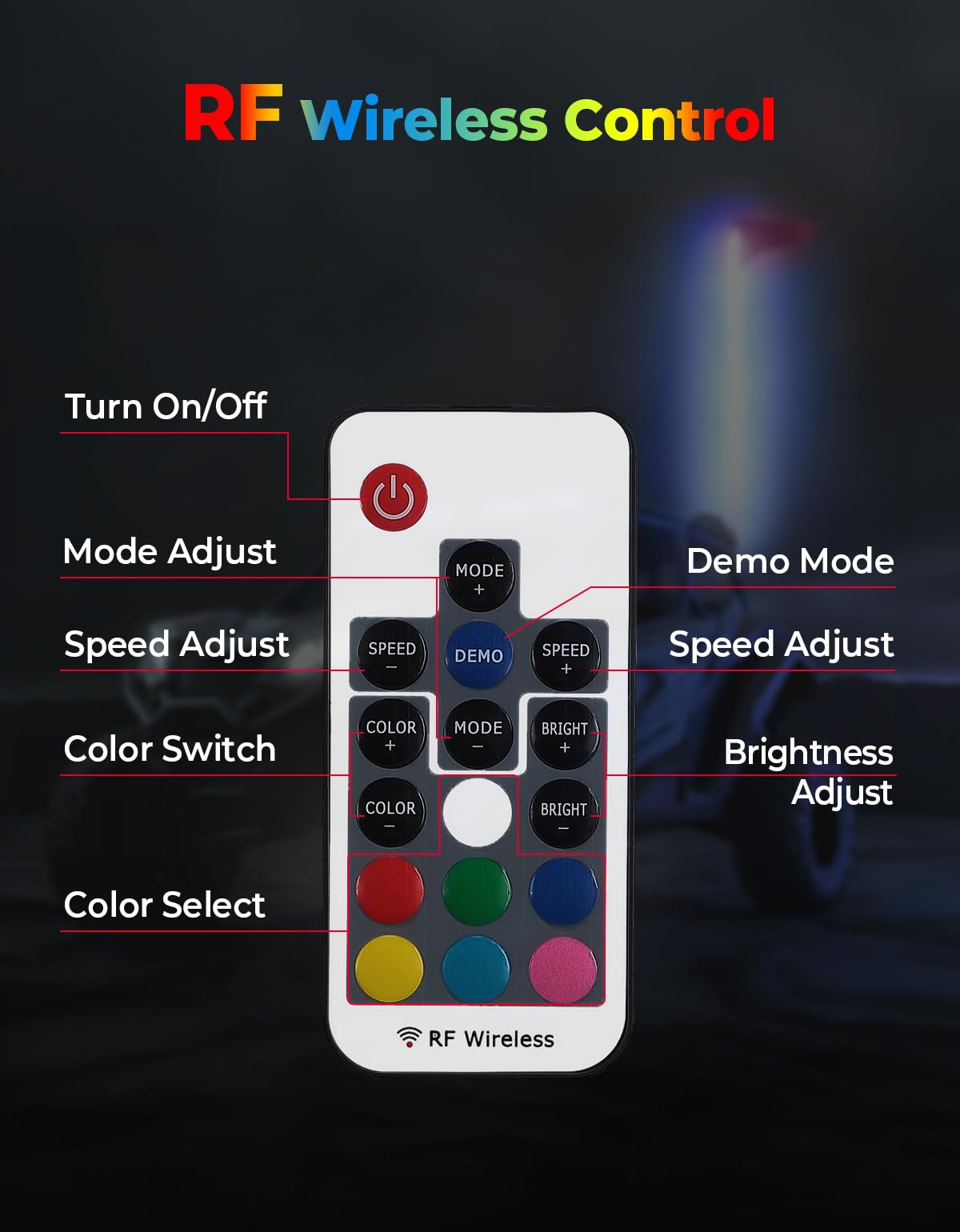 Kemimoto LED Whip Light 5FT RGB for ATV UTV RZR