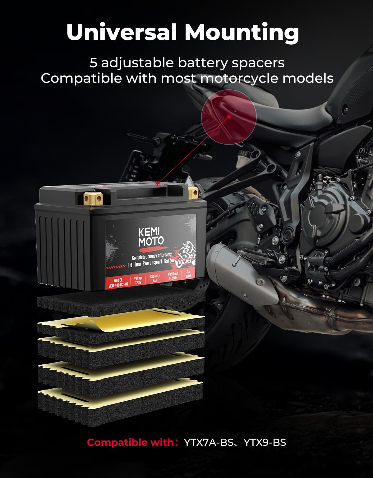 12v 4Ah LiFePO4 Lithium Battery for Motorcycle/ Lawn Mower/ ATV/ UTV