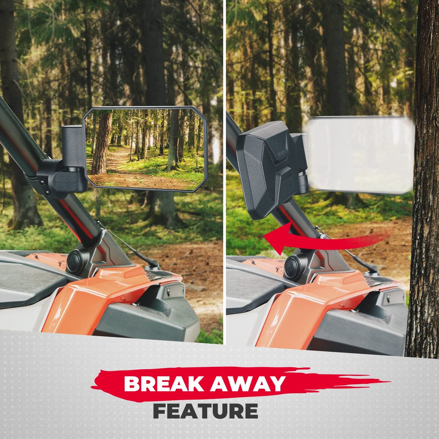 Kemimoto Adjustable Breakaway UTV Side View Mirrors 1.6‑2" Roll Bar