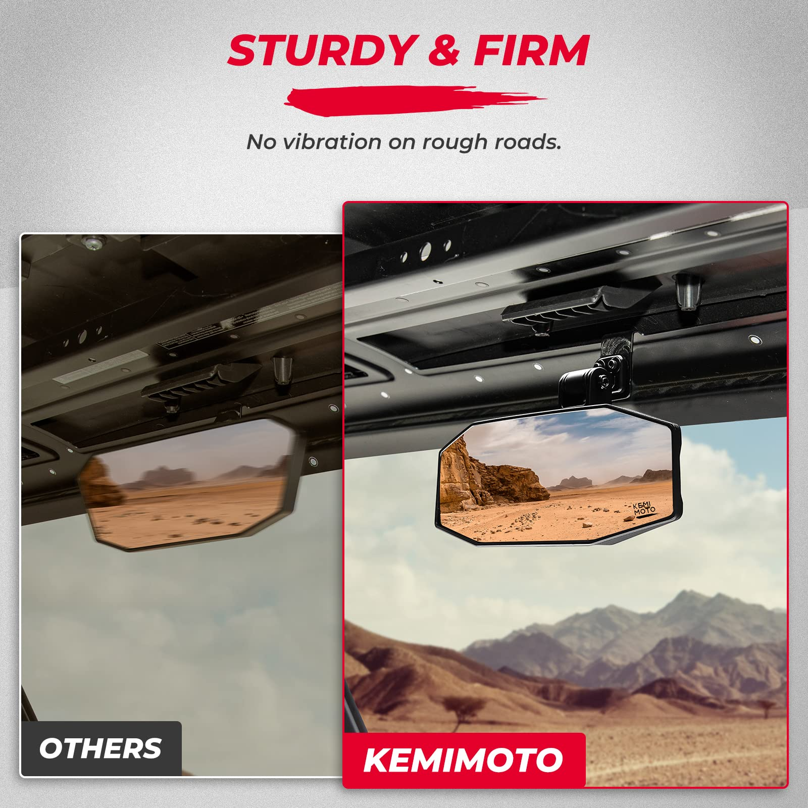 Kemimoto Adjustable Wide-View Convex Rear Mirror for Polaris Ranger