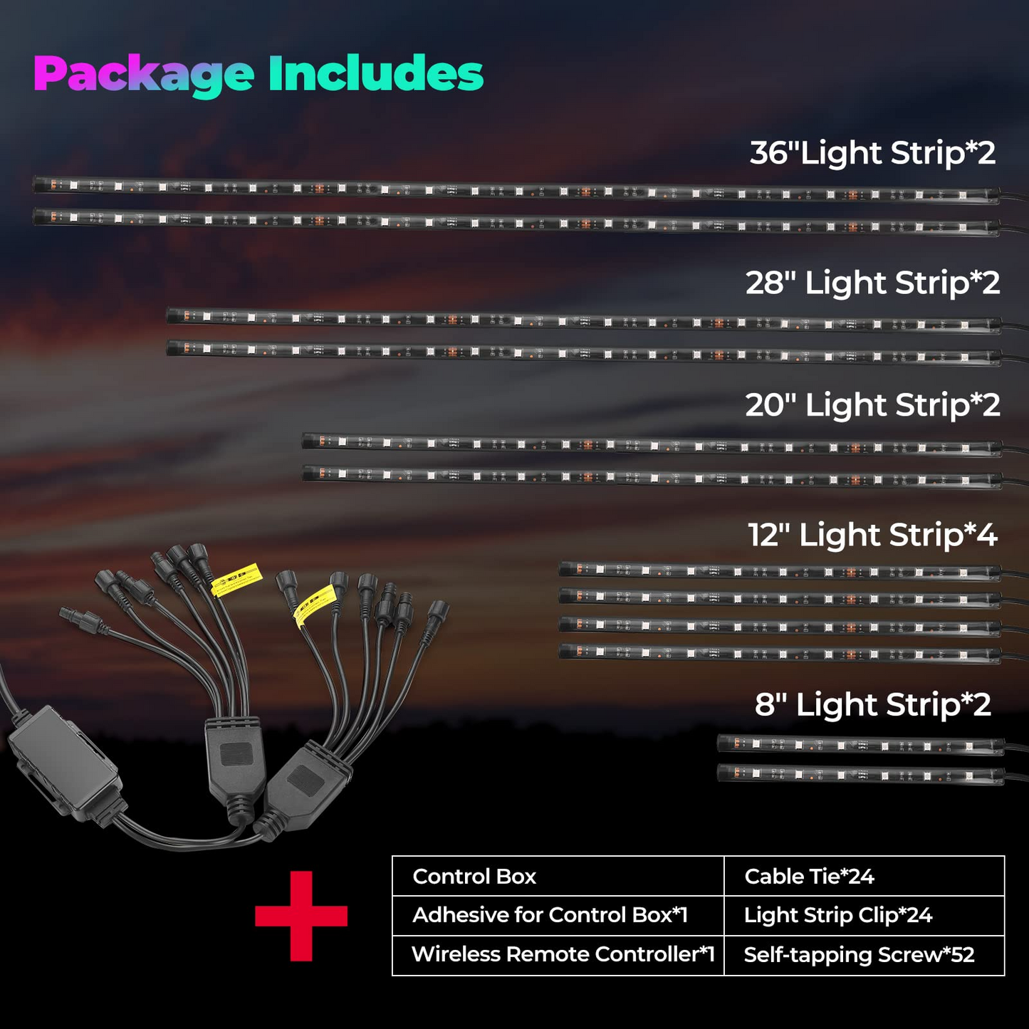 Kemimoto Million Colors Underglow LED Light Kit 12V 12PCS