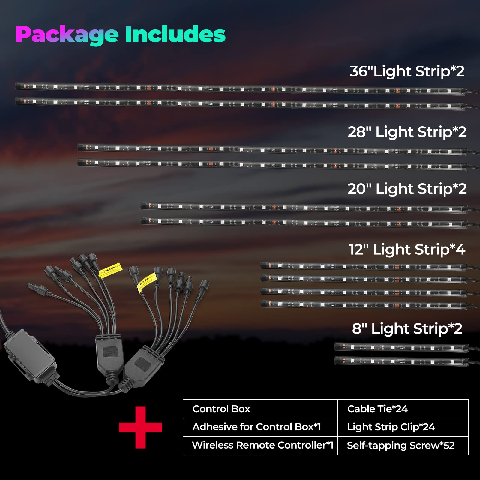 Kemimoto Million Colors Underglow LED Light Kit 12V 12PCS