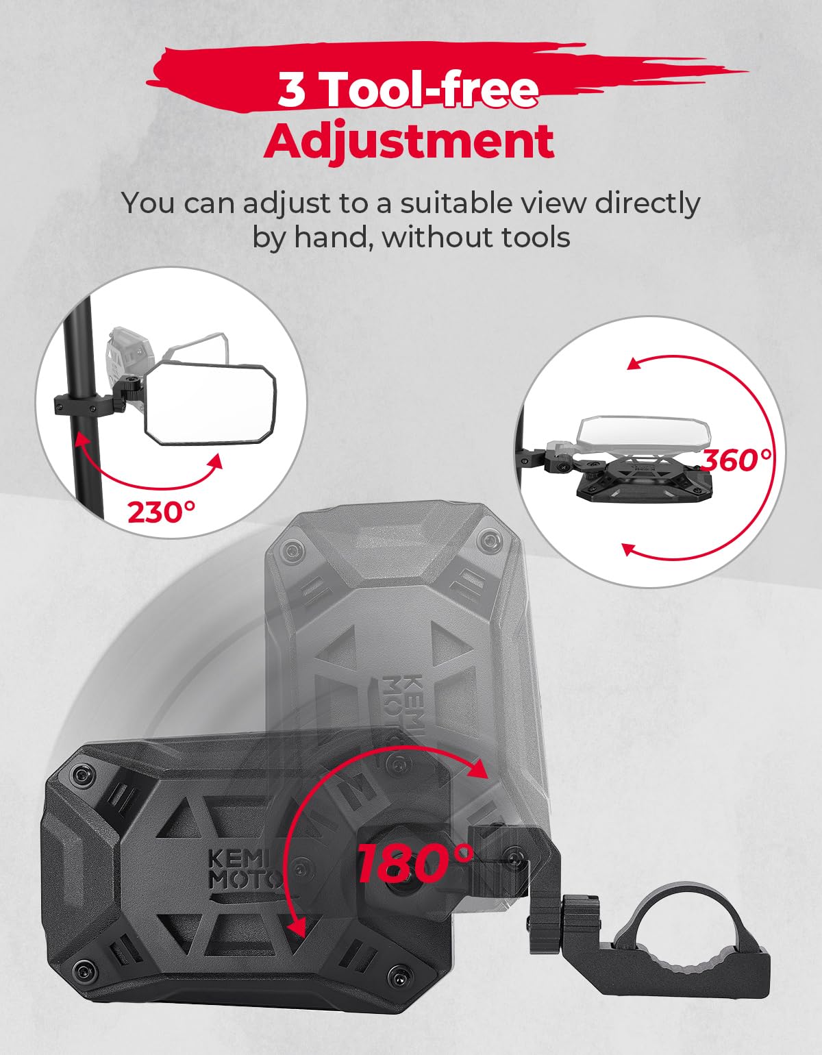 Kemimoto UTV Side Mirrors Tool-Free Multi-Adjustment 1.65-2" Roll Bar