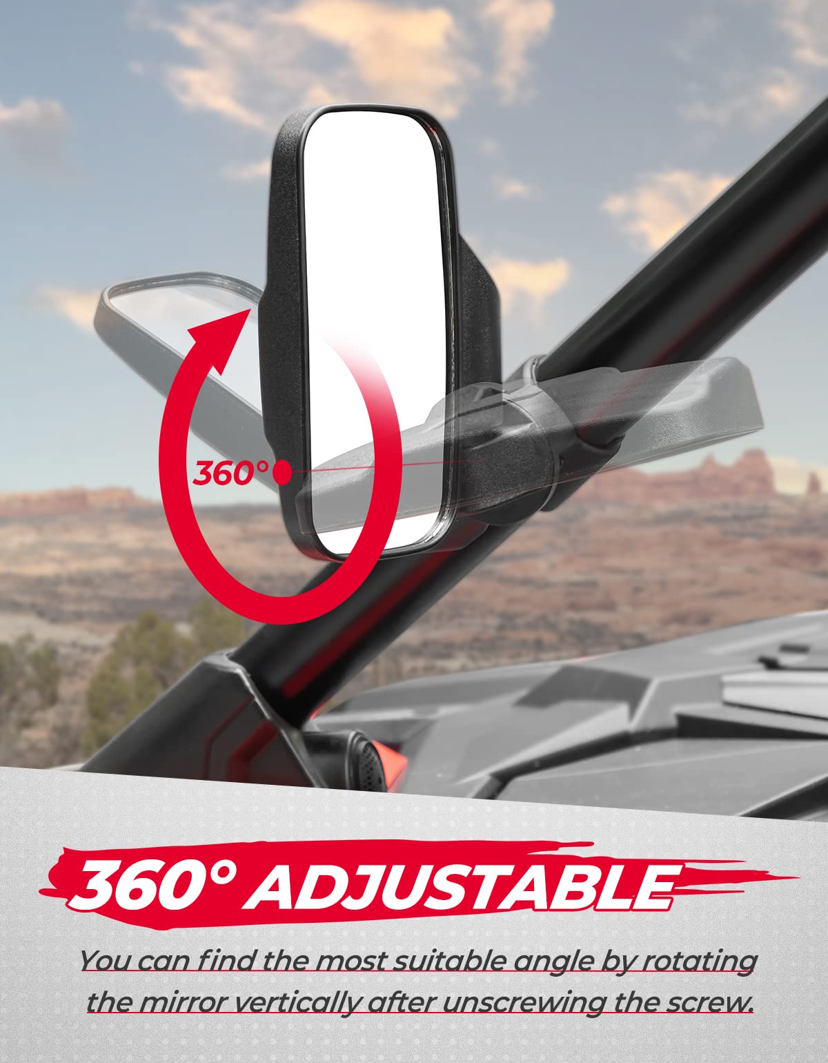 Kemimoto Side View Mirrors Shatterproof Convex Glass 1.5‑2" Roll Cage