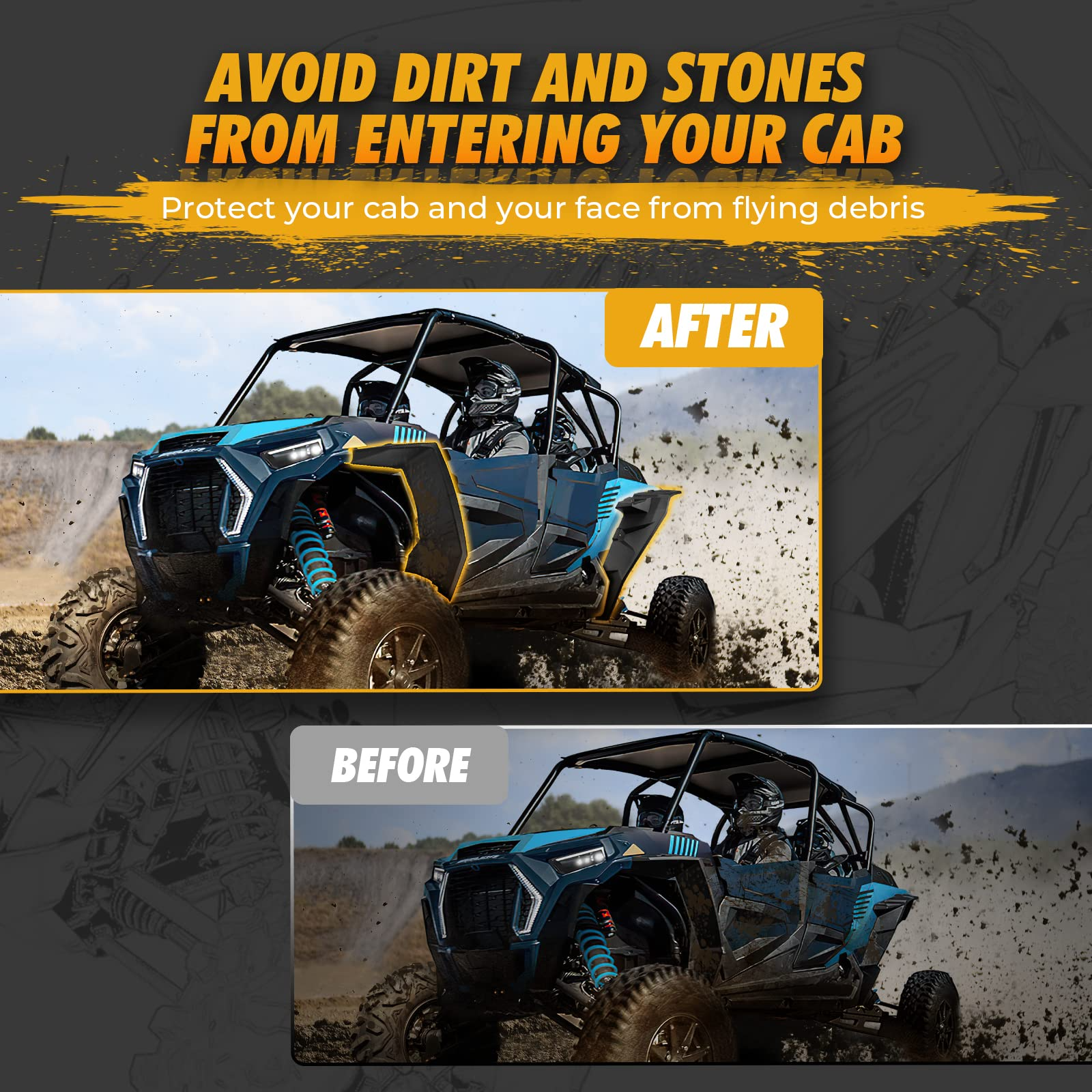 Kemimoto 8.5 Inch Mud Flap for Polaris RZR XP 1000/4