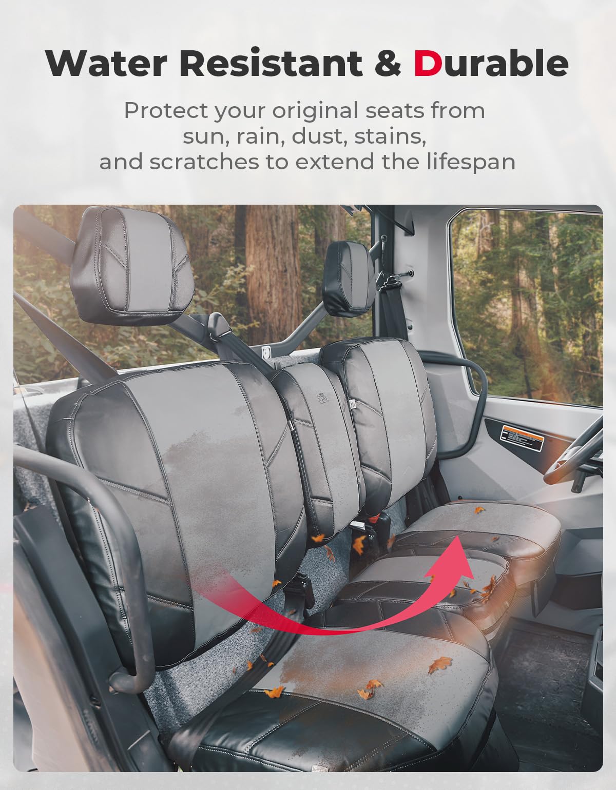 Kemimoto Leather Split Bench Seat Covers for Can‑Am Defender