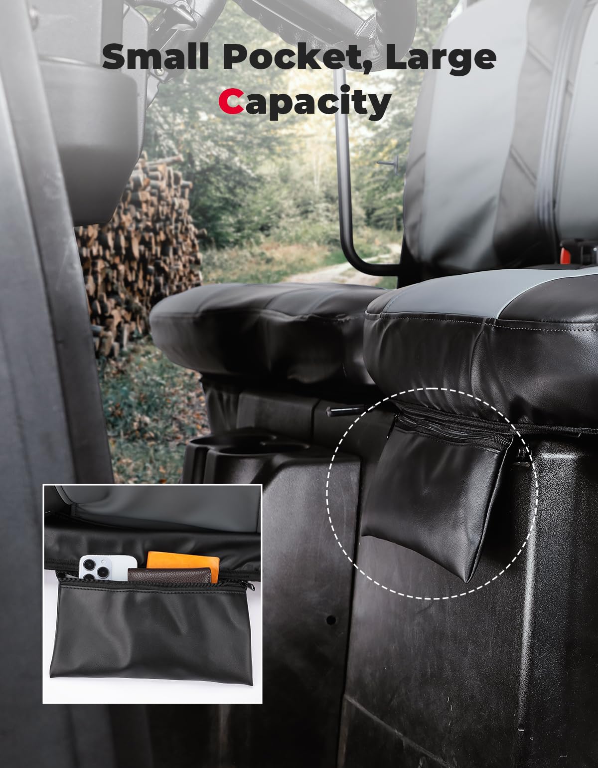 Kemimoto UTV Leather Seat Cover with Pocket for Polaris Ranger