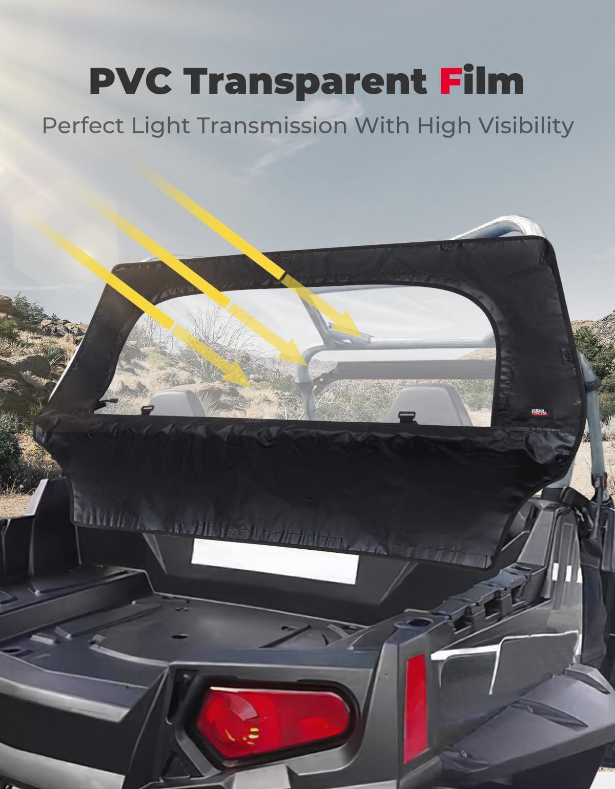 Kemimoto Rear Windshield with Zipper for Polaris RZR 570/800