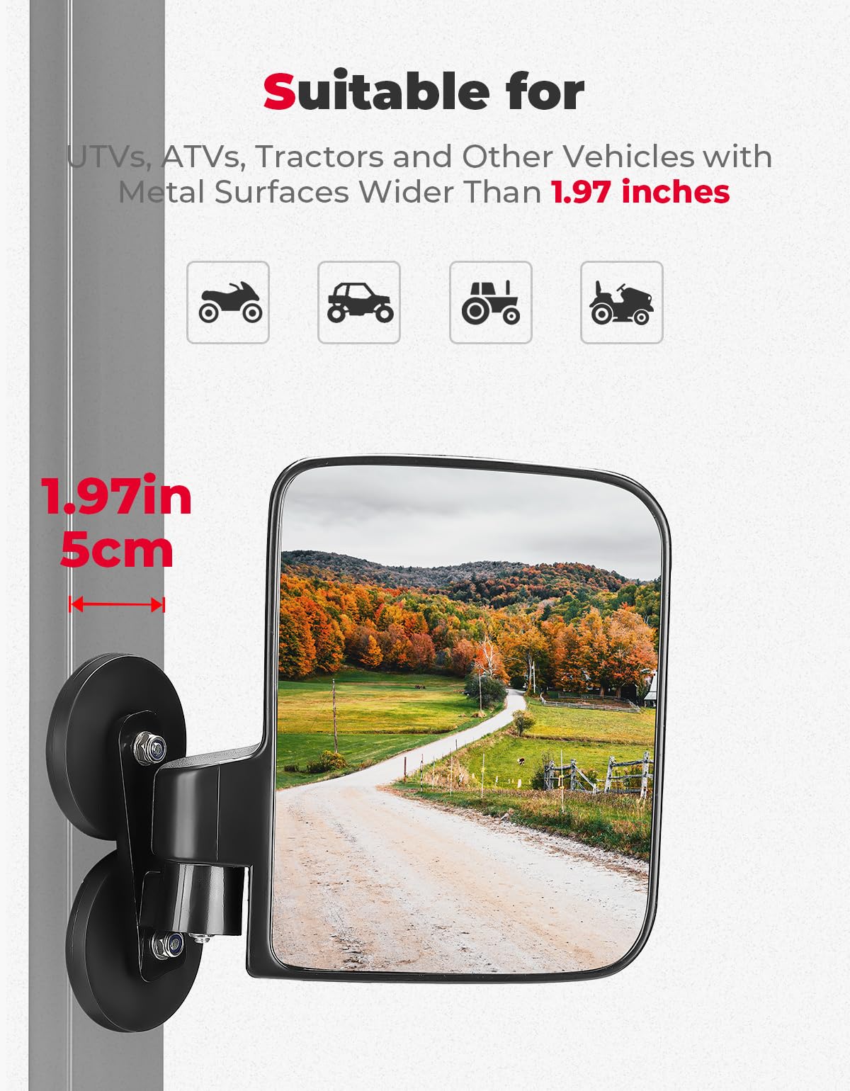 Kemimoto Magnetic Side Mirrors for Tractors, UTV, ATV – 1 Pair