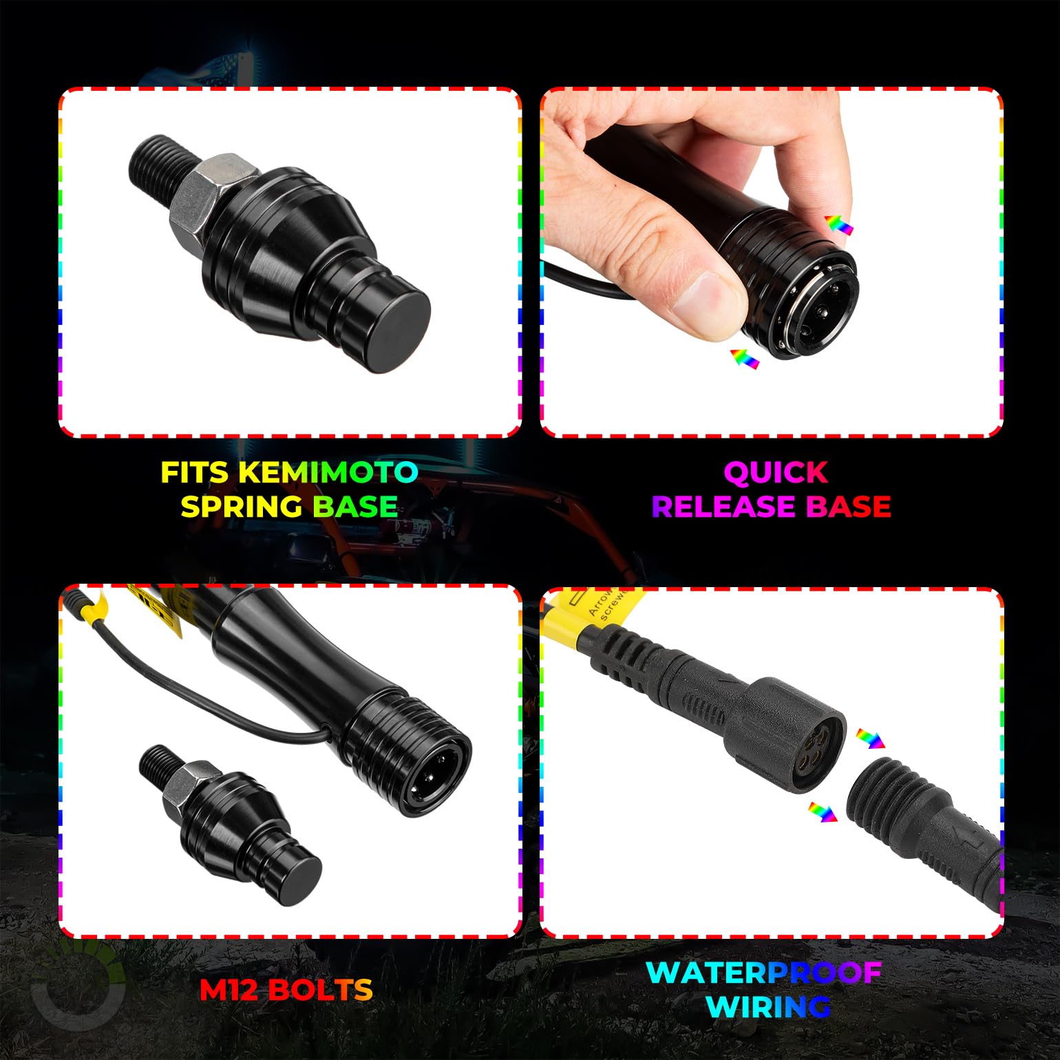 Kemimoto 2pcs 4FT Black LED Whip Light with RF Remote