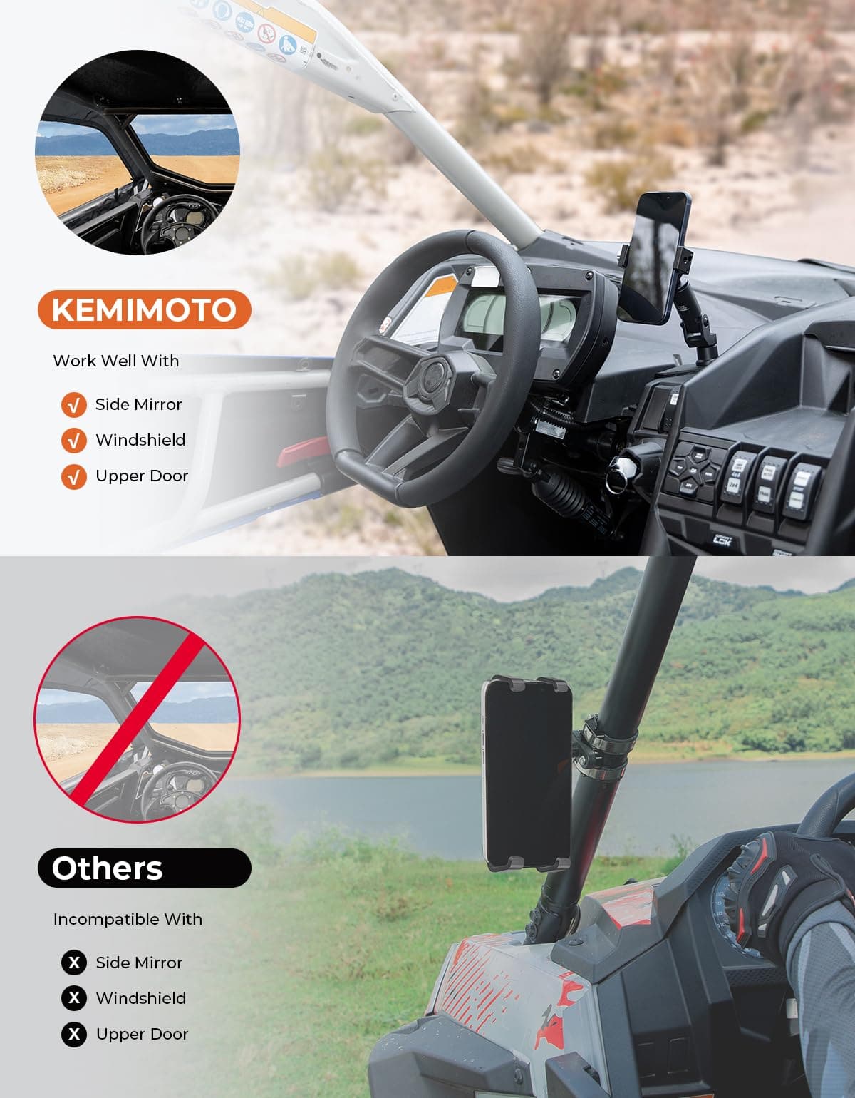 Kemimoto 360° Adjustable CNC Phone Mount for Can‑Am Maverick X3/MAX