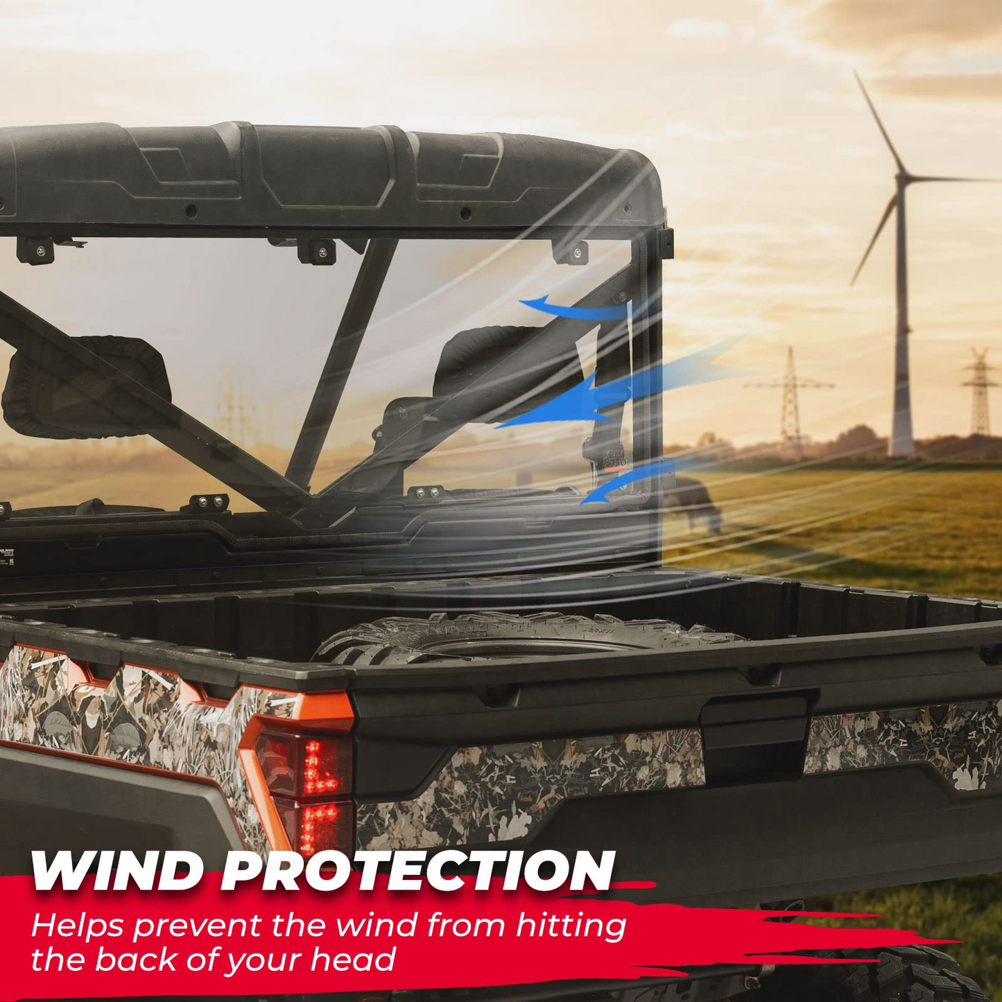 Kemimoto Rear Windshield for Polaris Ranger XP 1000 Crew 2015-2026