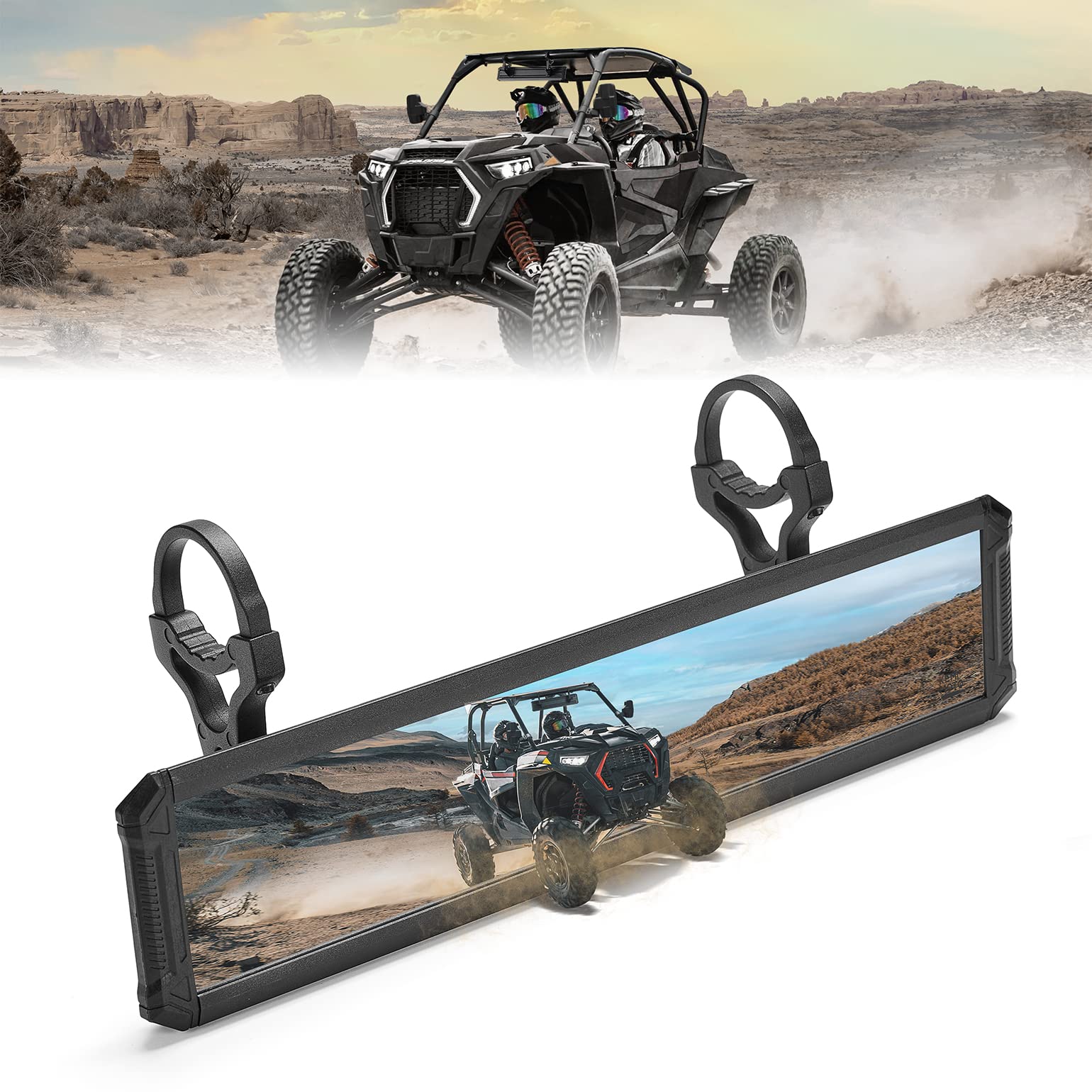 Kemimoto Ultra-Wide UTV Rear View Mirror 15" Sturdy Gear Clamp