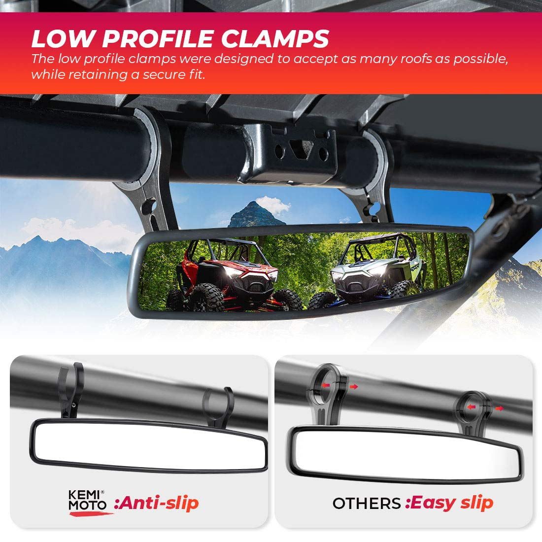 Kemimoto 15" UTV Convex Rear View Mirror with 3/4 Clamps