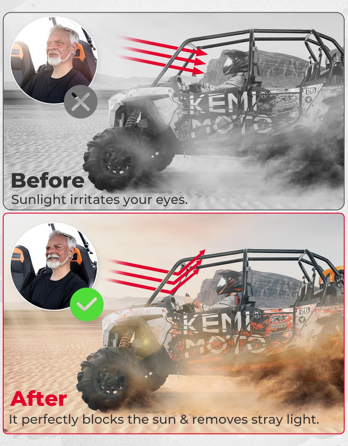 Kemimoto Oversized UTV Sun Visor Mirror 1 pcs