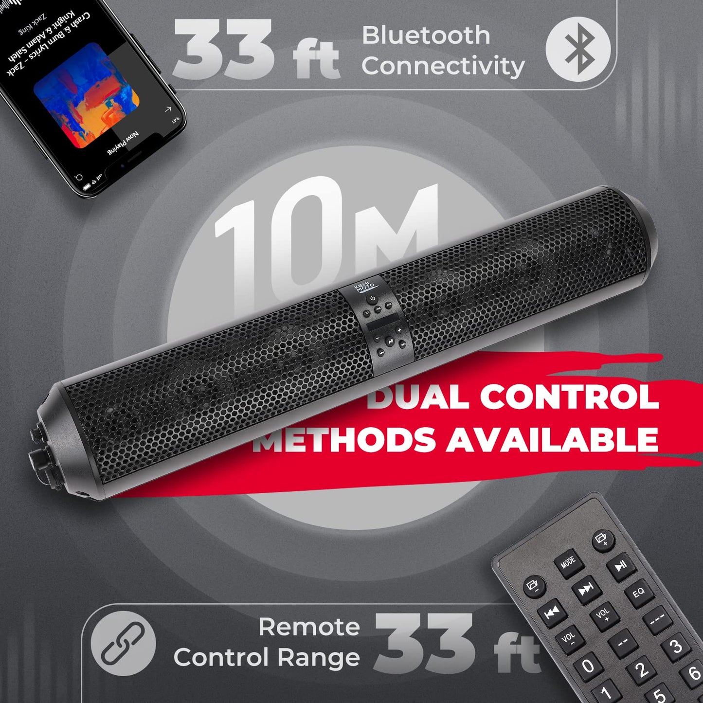 Kemimoto 6‑Speaker UTV Bluetooth Sound Bar for Polaris RZR
