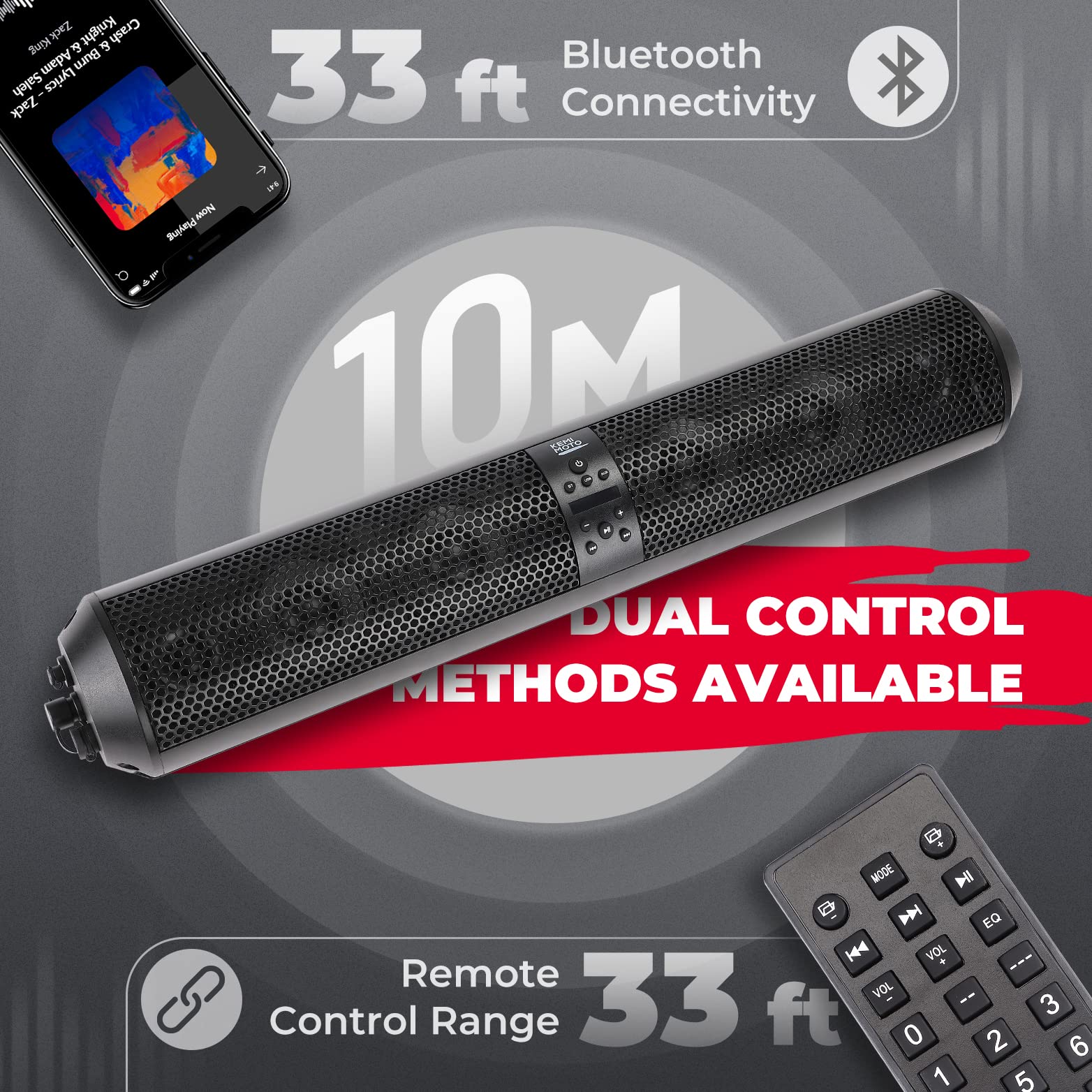 Kemimoto 6‑Speaker UTV Bluetooth Sound Bar for Polaris RZR