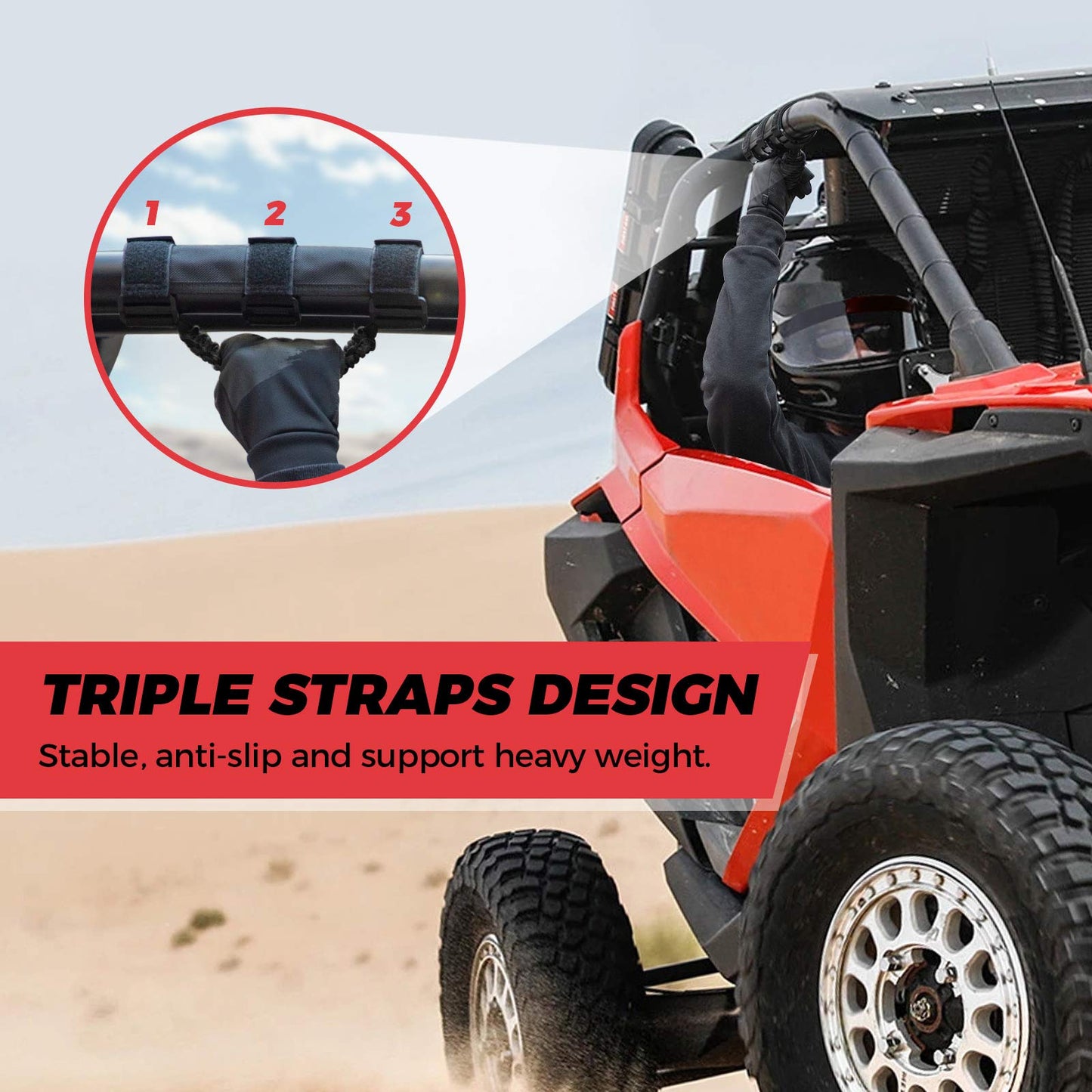 Kemimoto Heavy Duty UTV Grab Handles for 1.5‑2″ Roll Bar