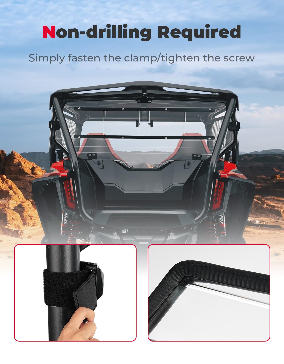 Kemimoto UTV Rear Windshield Sliding Vented Back Window for Talon 1000X-4