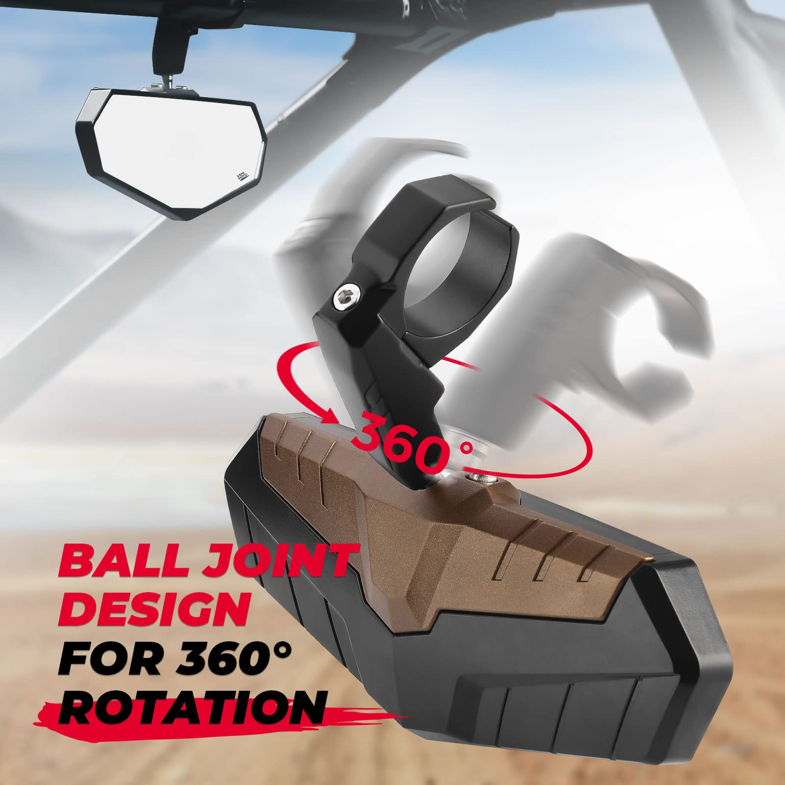 UTV Rear View Mirror for 1.6"-2" Roll Bar Cages