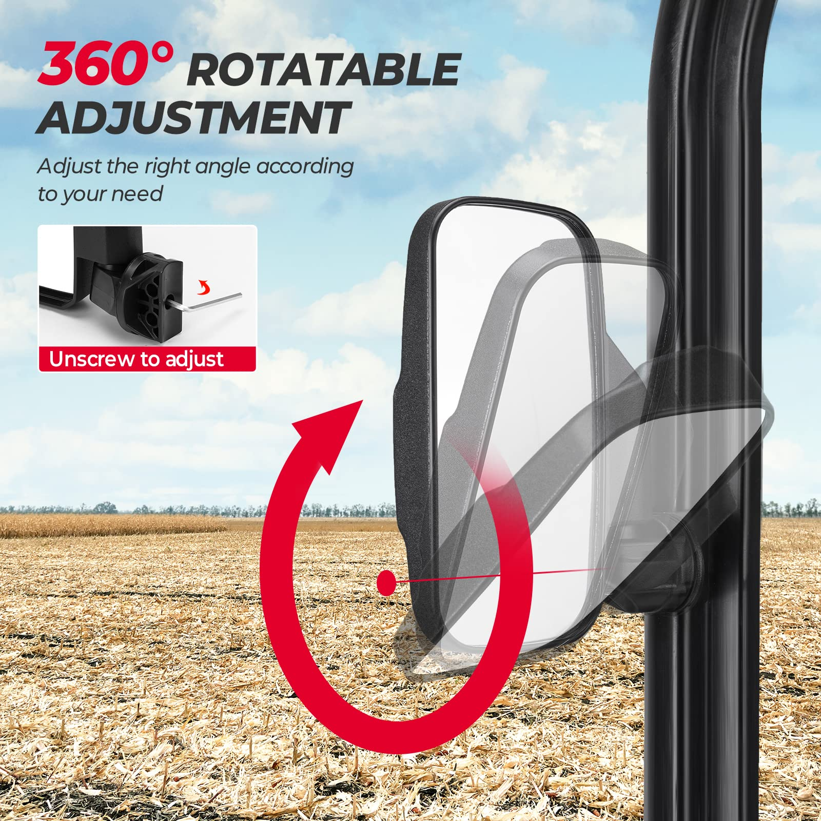 Kemimoto UTV Side Mirror High Impact Adjustable 4.7" x 7"