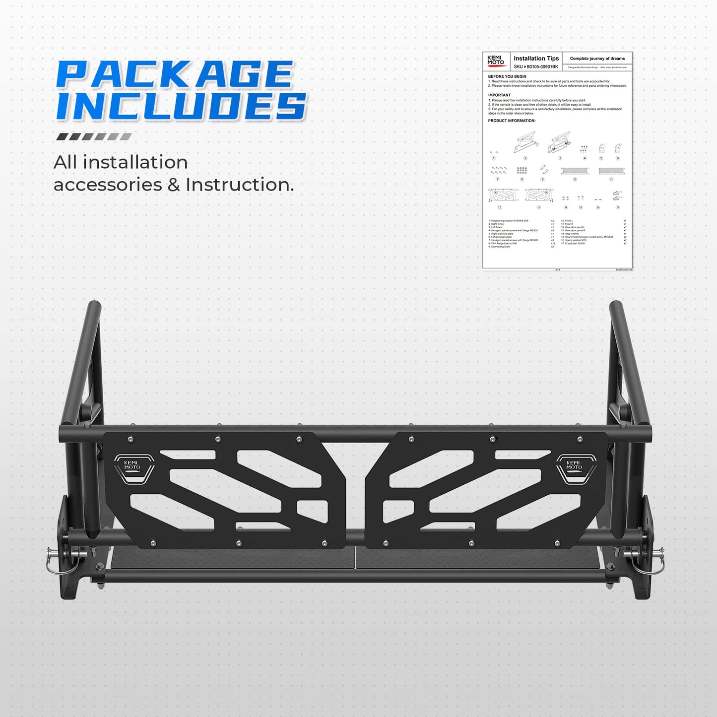 KEMIMOTO Rear Cargo Bed Extender for Honda Pioneer 700‑4/1000‑5 2016‑2024