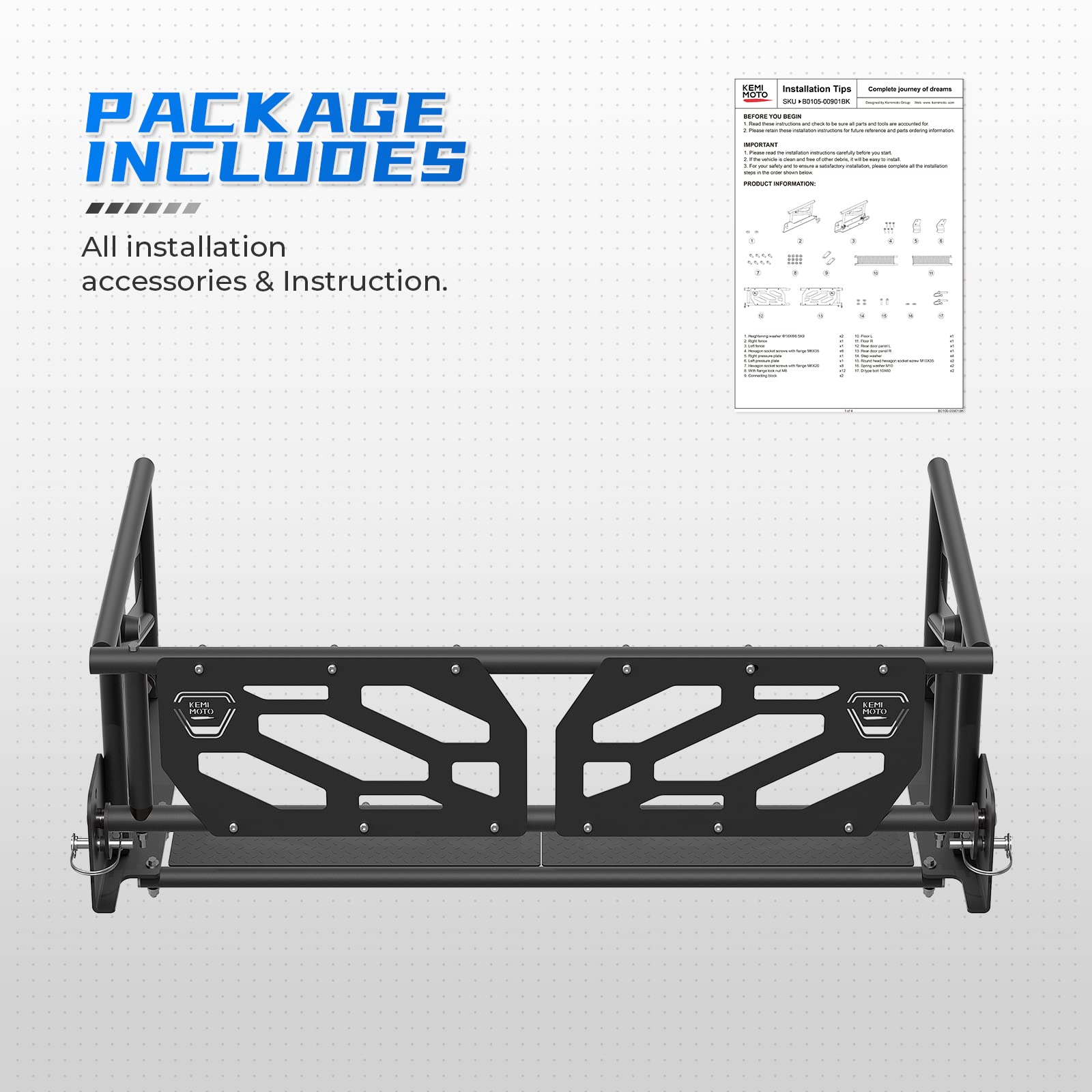 KEMIMOTO Rear Cargo Bed Extender for Honda Pioneer 700‑4/1000‑5 2016‑2024