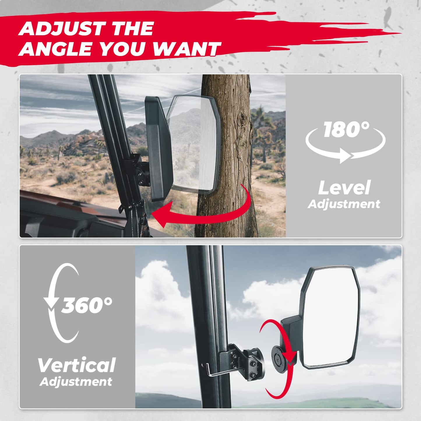 KEMIMOTO Wider UTV Side Mirrors Pro-Fit for Polaris Ranger