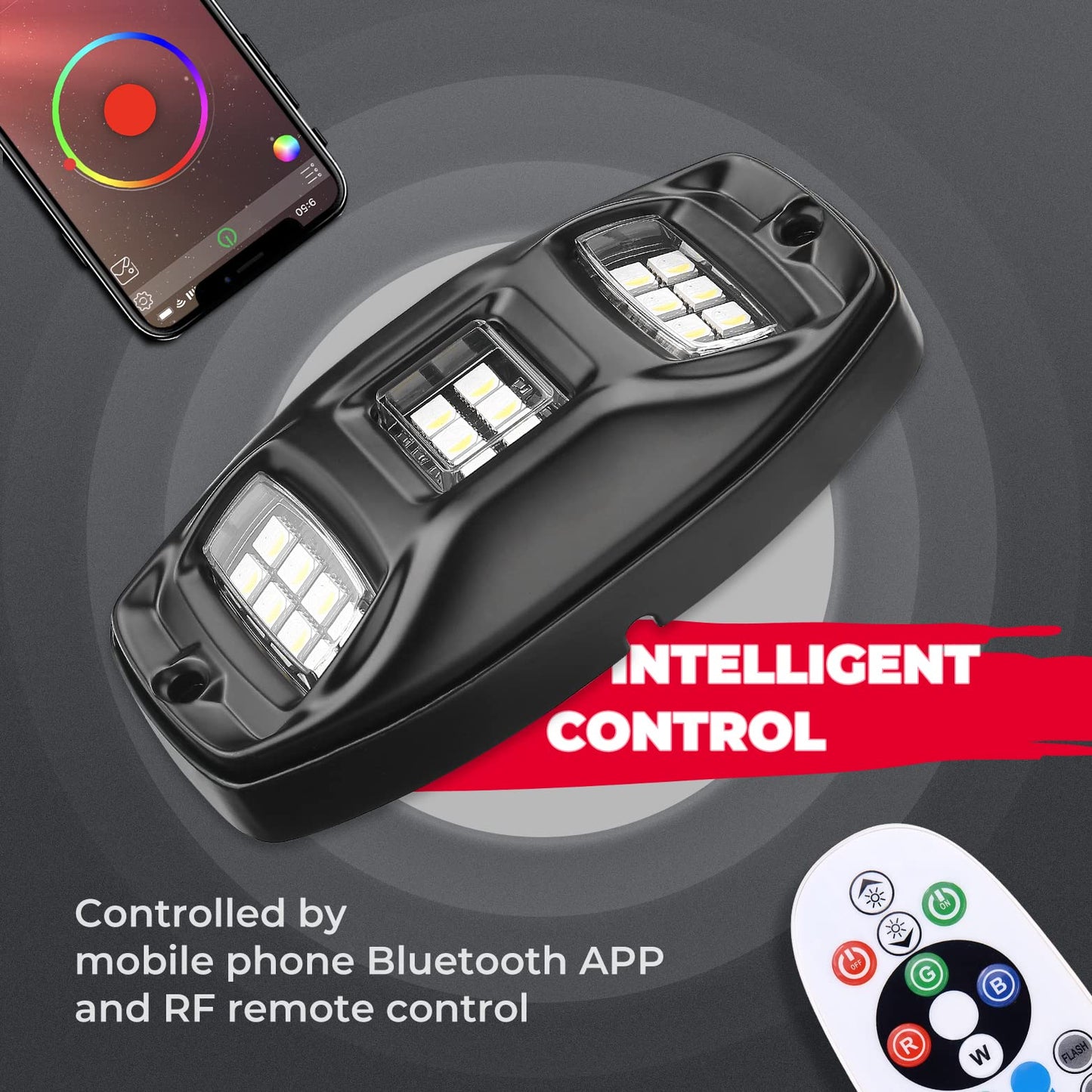 Kemimoto 3FT COB Whip Lights & RGB Rock Kit for UTV
