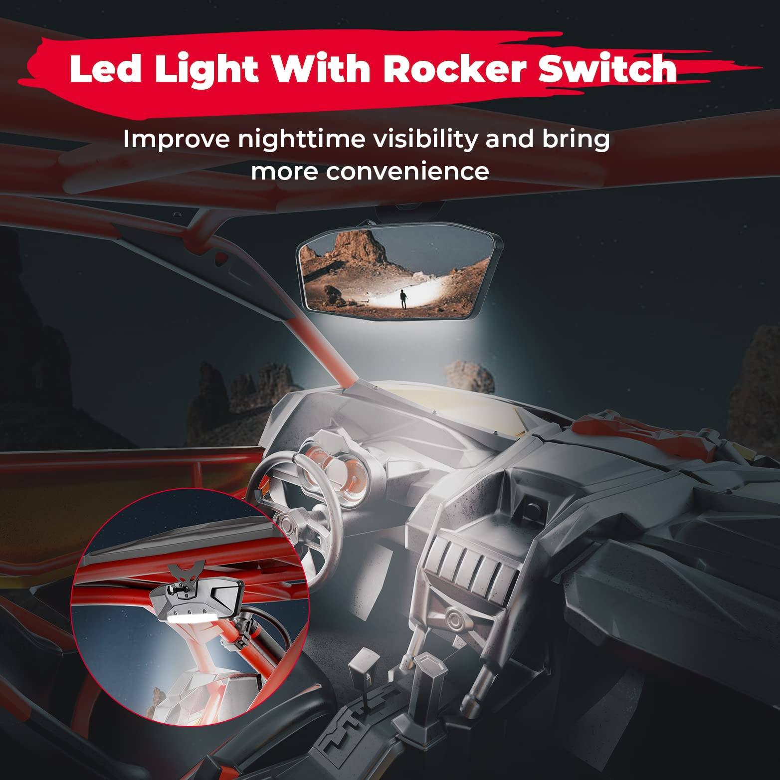 Kemimoto LED Rear Mirror With Interior Light for Can‑Am X3