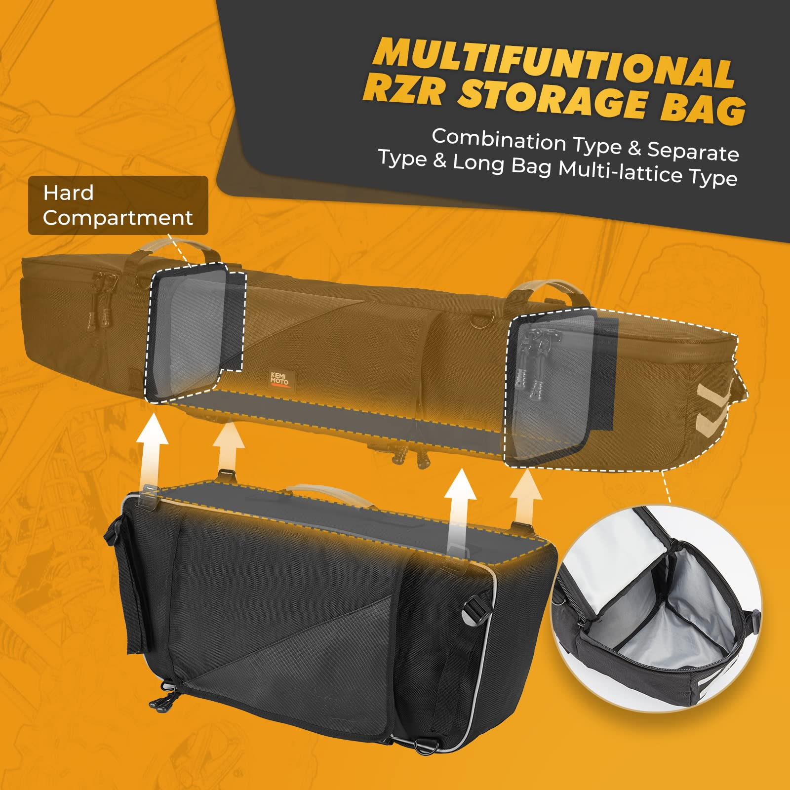 Kemimoto 1680D Rear Cargo Bag for Polaris RZR Waterproof 30L