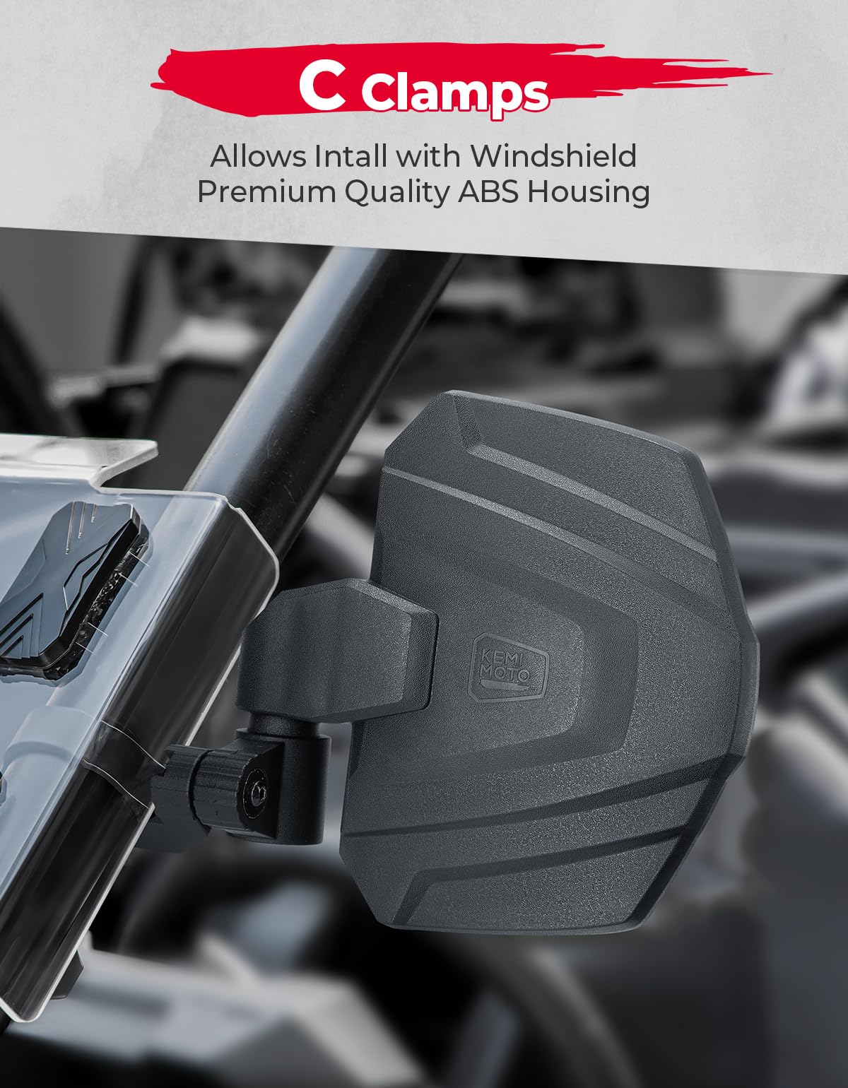 Kemimoto UTV Large View Side Mirrors for Roll Bar