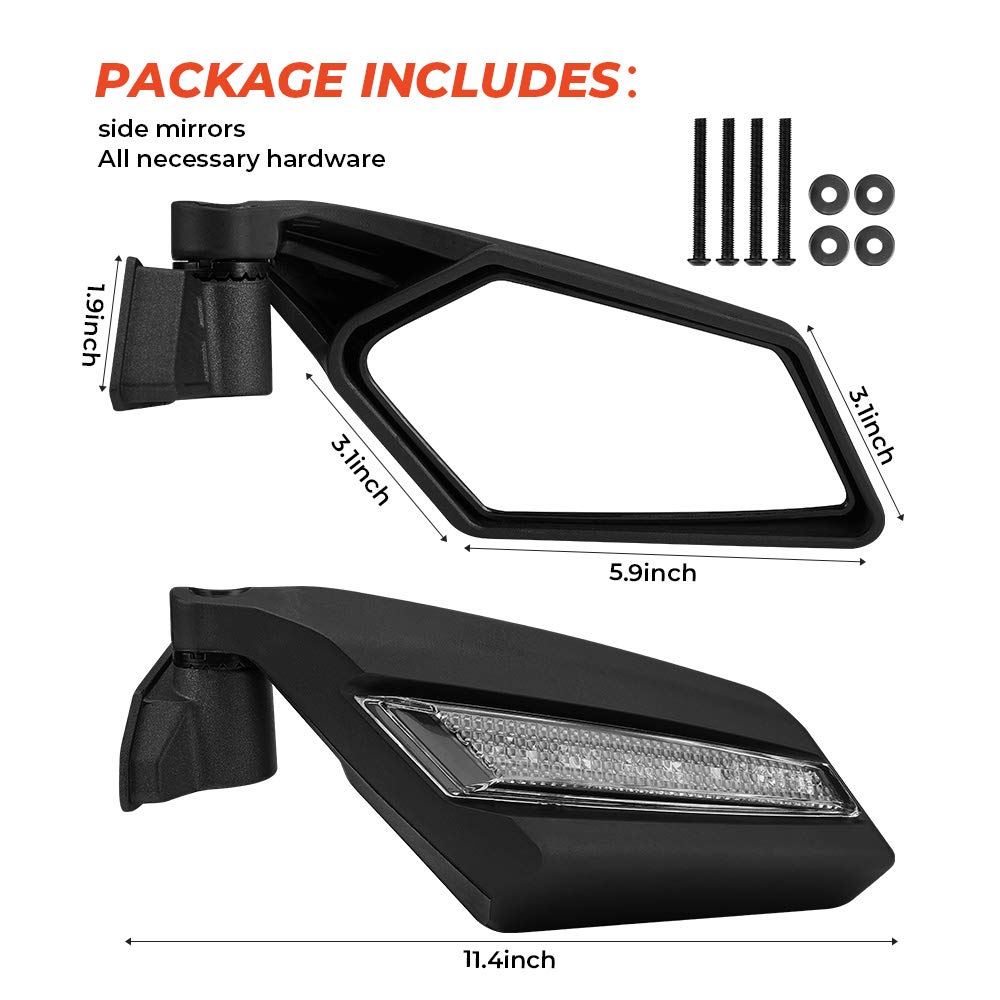 Kemimoto LED Mirrors With Turn Signal For Can‑Am Maverick X3