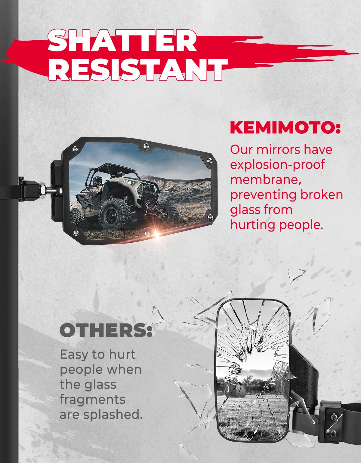 Kemimoto UTV Universal Side View Mirrors 1.5-1.875in Polaris