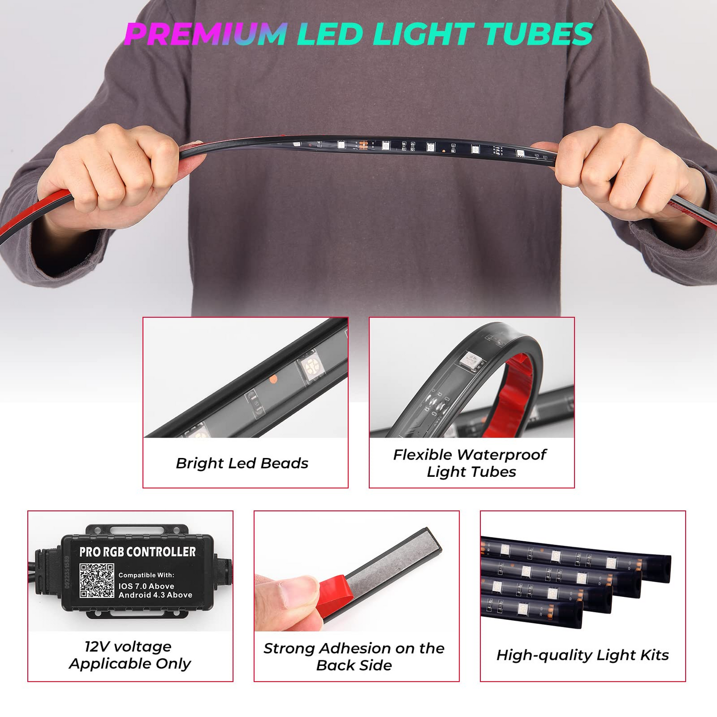 Kemimoto Million Colors Underglow LED Light Kit 12V 12PCS