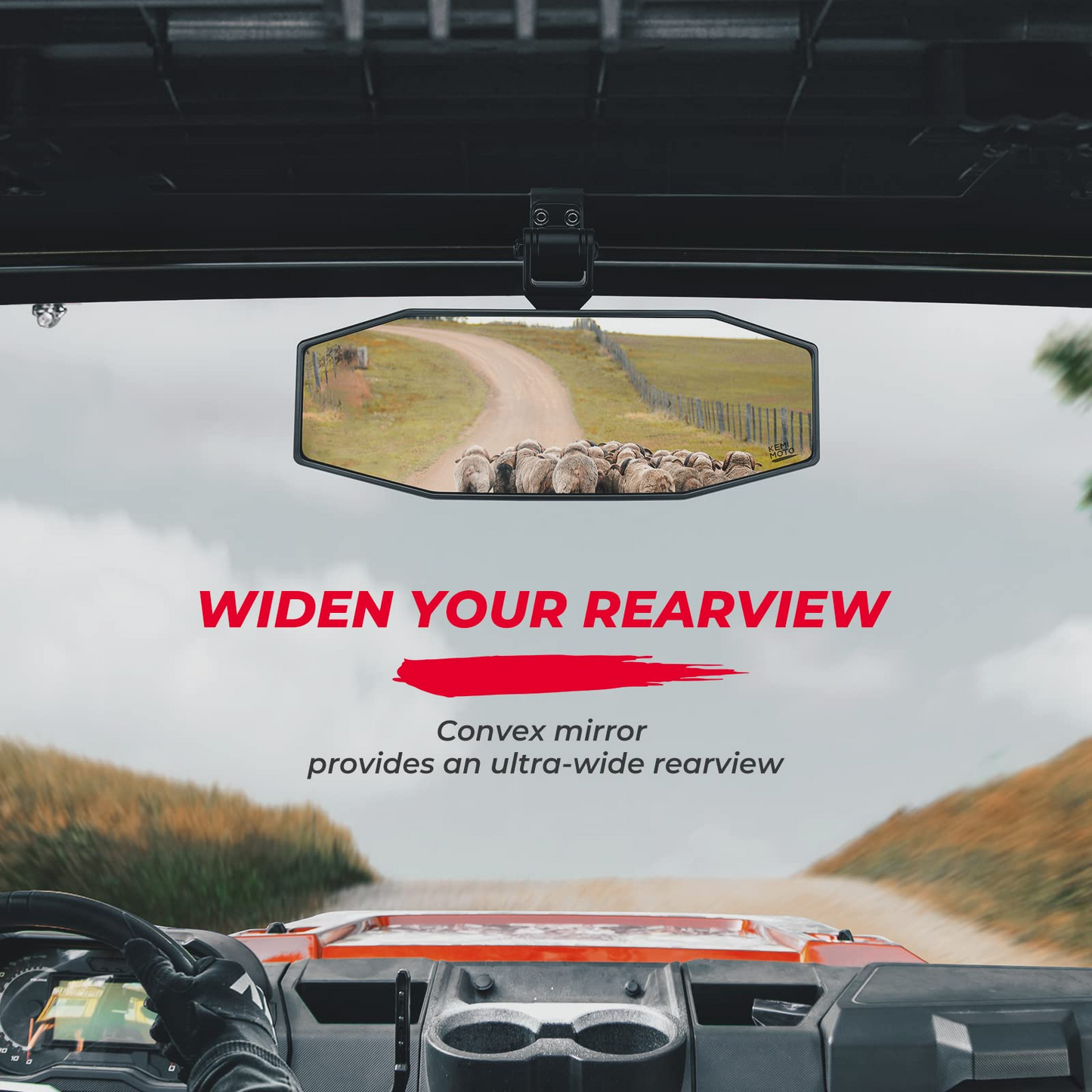 Kemimoto Adjustable Wide-View Convex Rear Mirror for Polaris Ranger