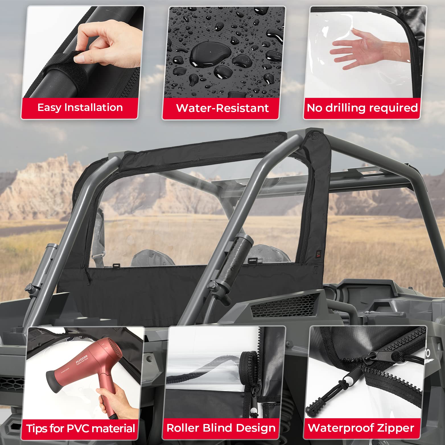 Kemimoto Soft Rear Windshield for Polaris RZR XP 1000/4 2014-2023