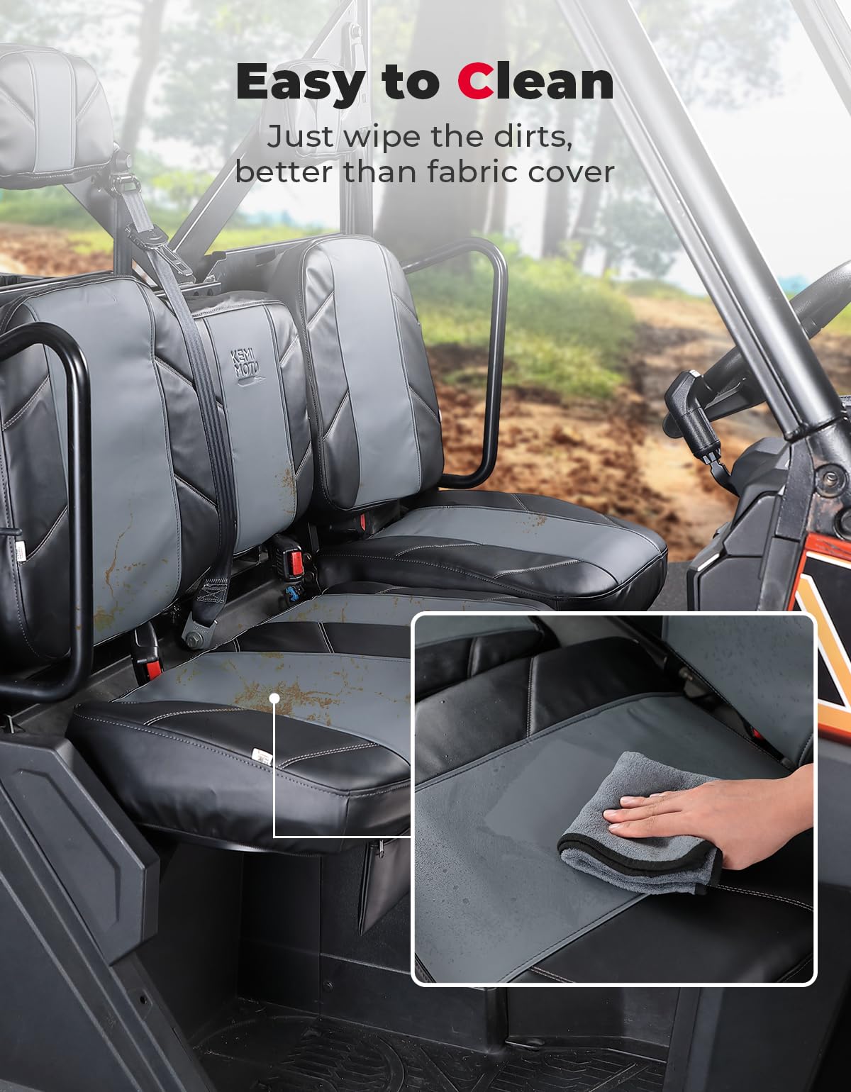 Kemimoto UTV Leather Seat Cover with Pocket for Polaris Ranger
