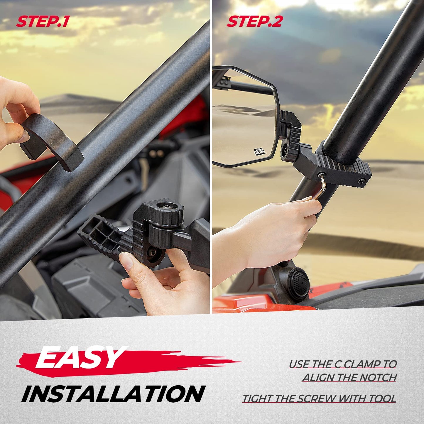 Kemimoto UTV Side View Mirrors High Impact ABS 1 Pair