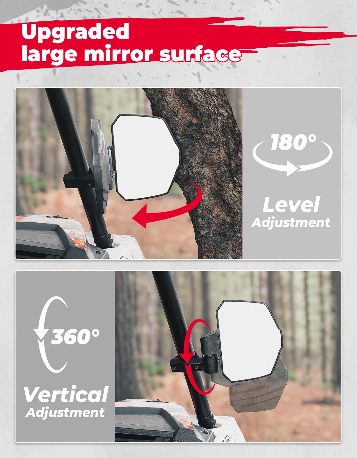 Kemimoto UTV Large View Side Mirrors for Roll Bar