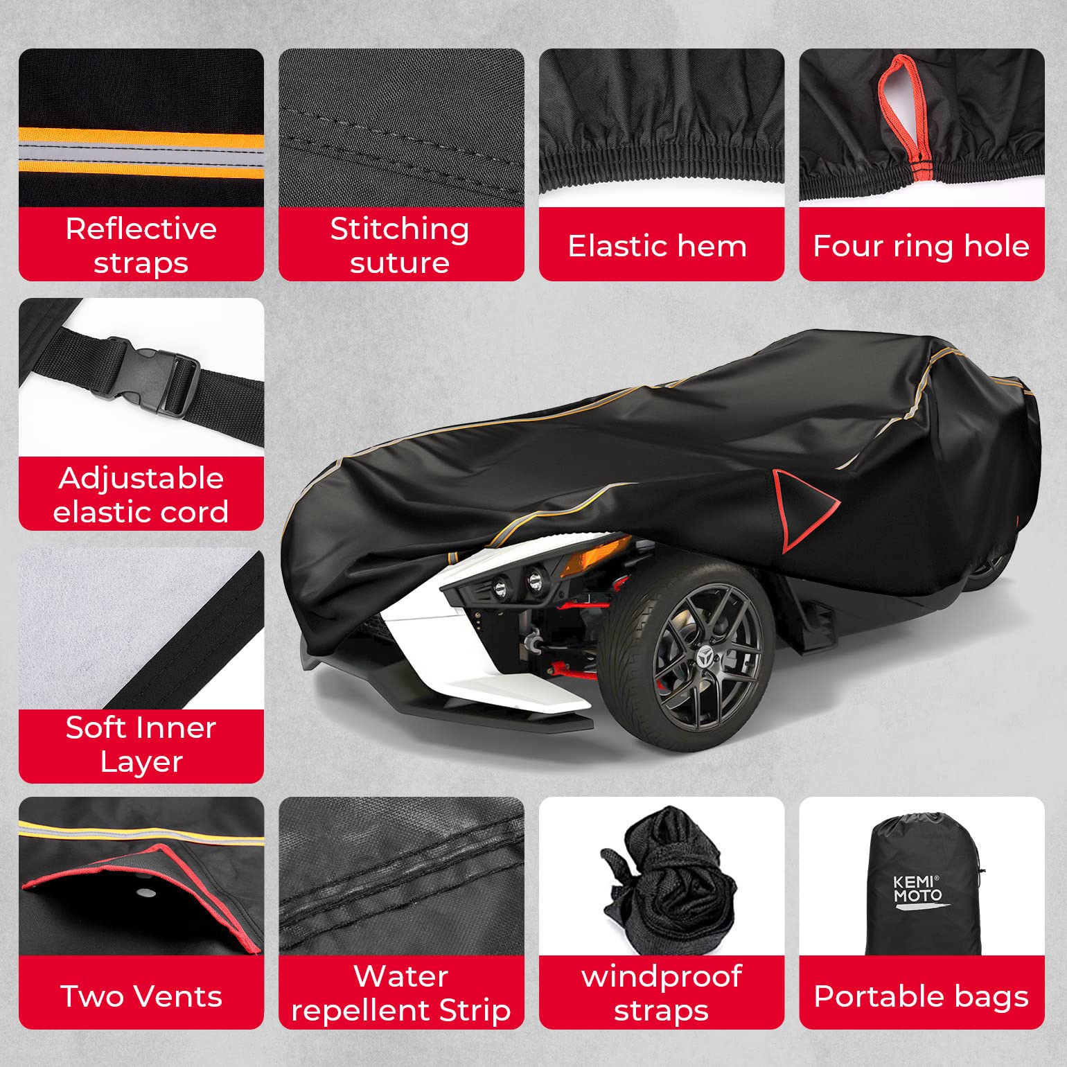 Kemimoto Full Cover and Windshield Deflector for Polaris Slingshot