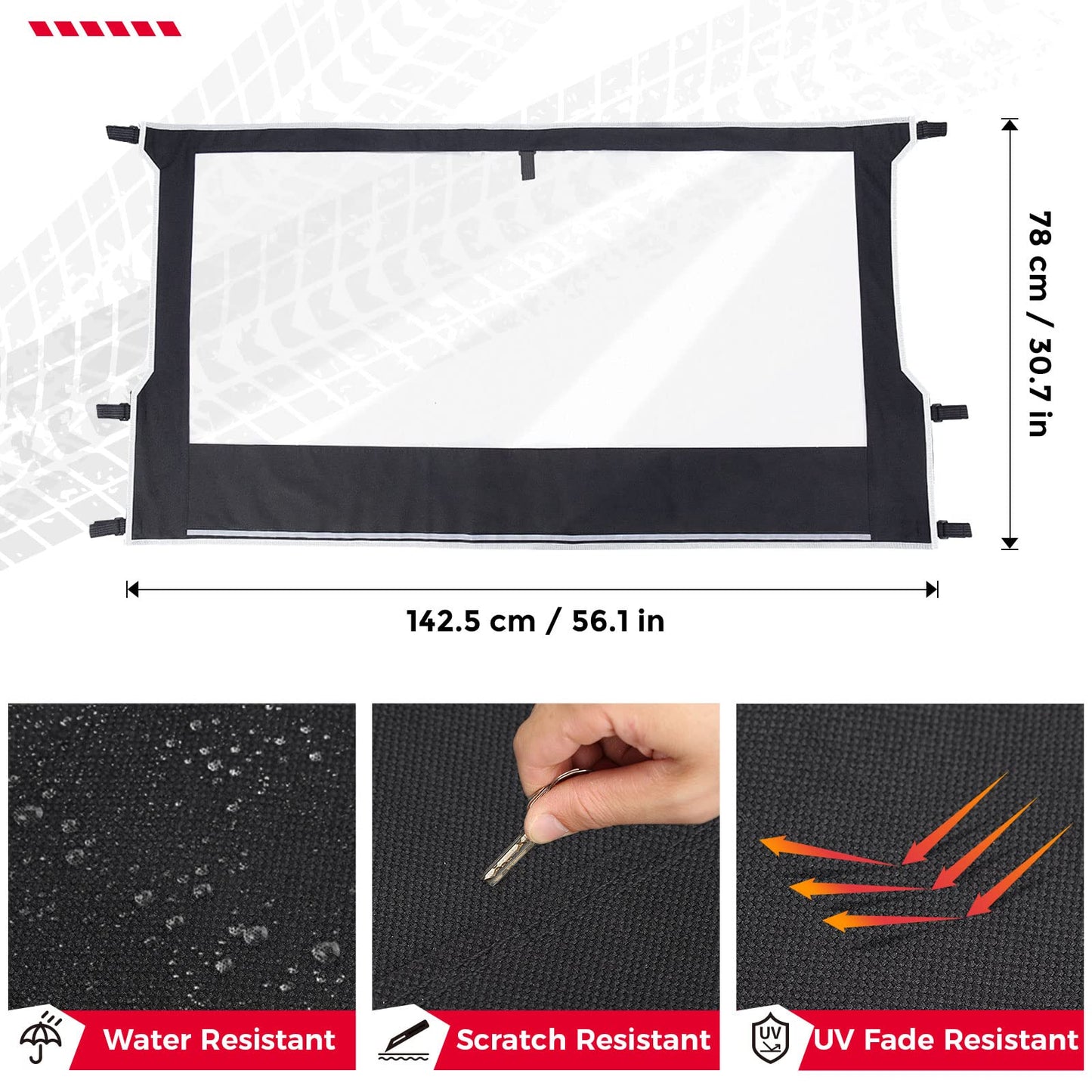 Kemimoto Rear Windshield Soft PVC for Polaris Ranger 500/650/700