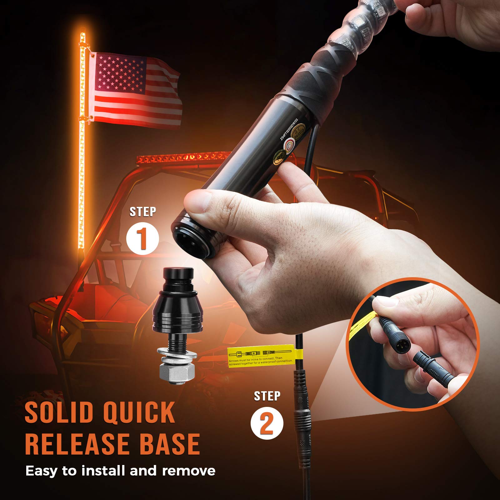 Kemimoto 4FT Spiral Whip Light with RF Remote, 366 Colors