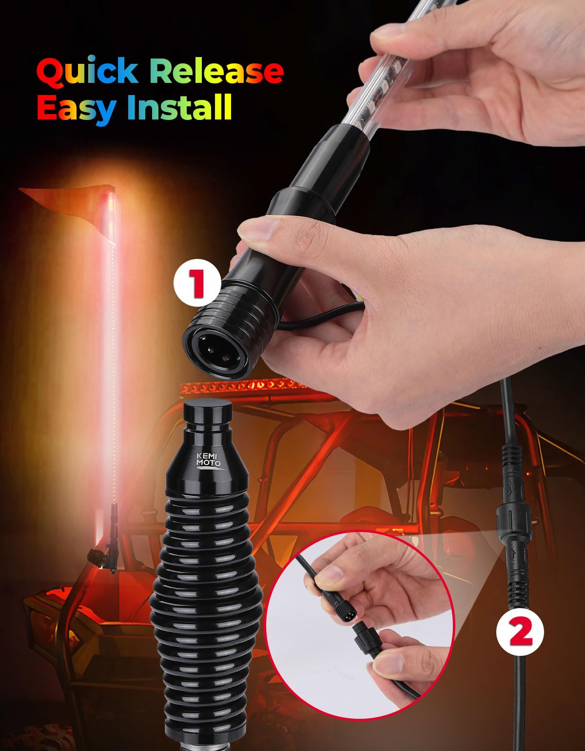 Kemimoto 5FT Whip Lights with Spring Bases