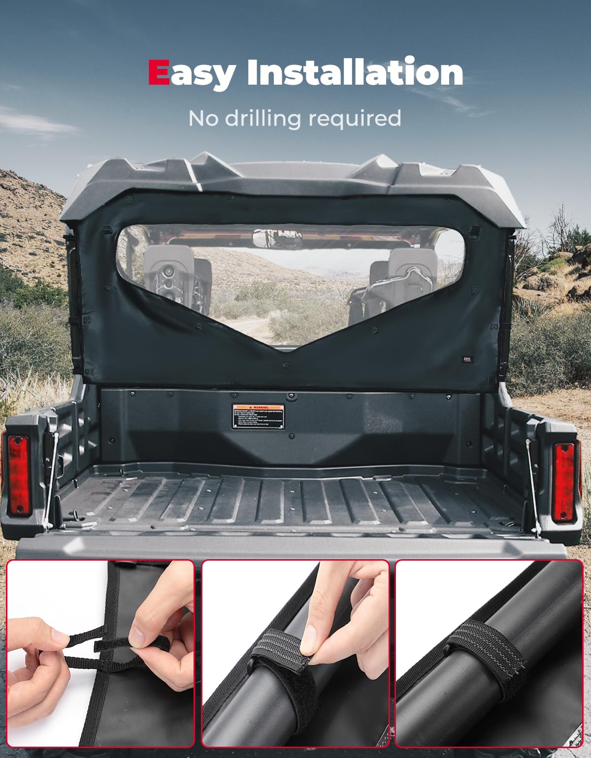 Kemimoto UTV Roll Up/Down Soft Rear Window for Honda Pioneer 1000-6